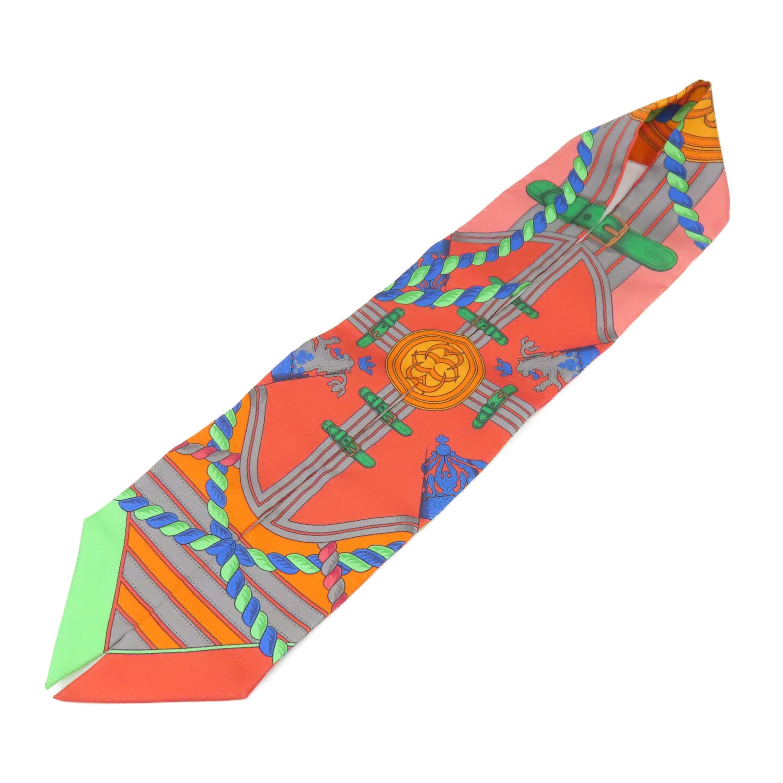 HERMES 【激減優惠】絲綢Twilly絲巾橙色/綠色