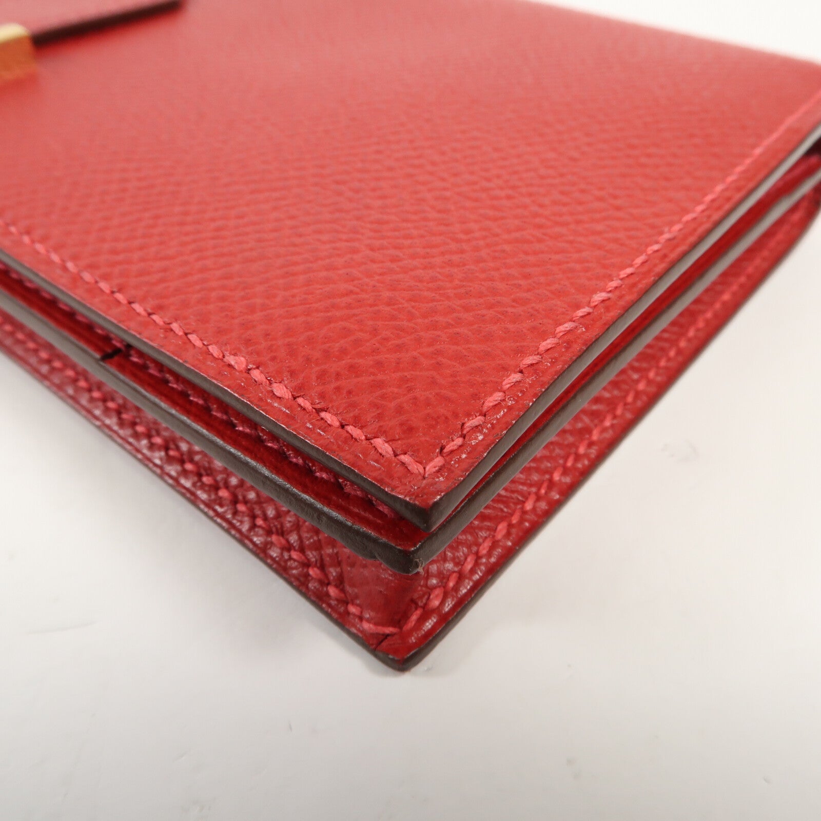HERMES Epsom皮革Bearn W Snap金扣長錢包Rouge Casaque