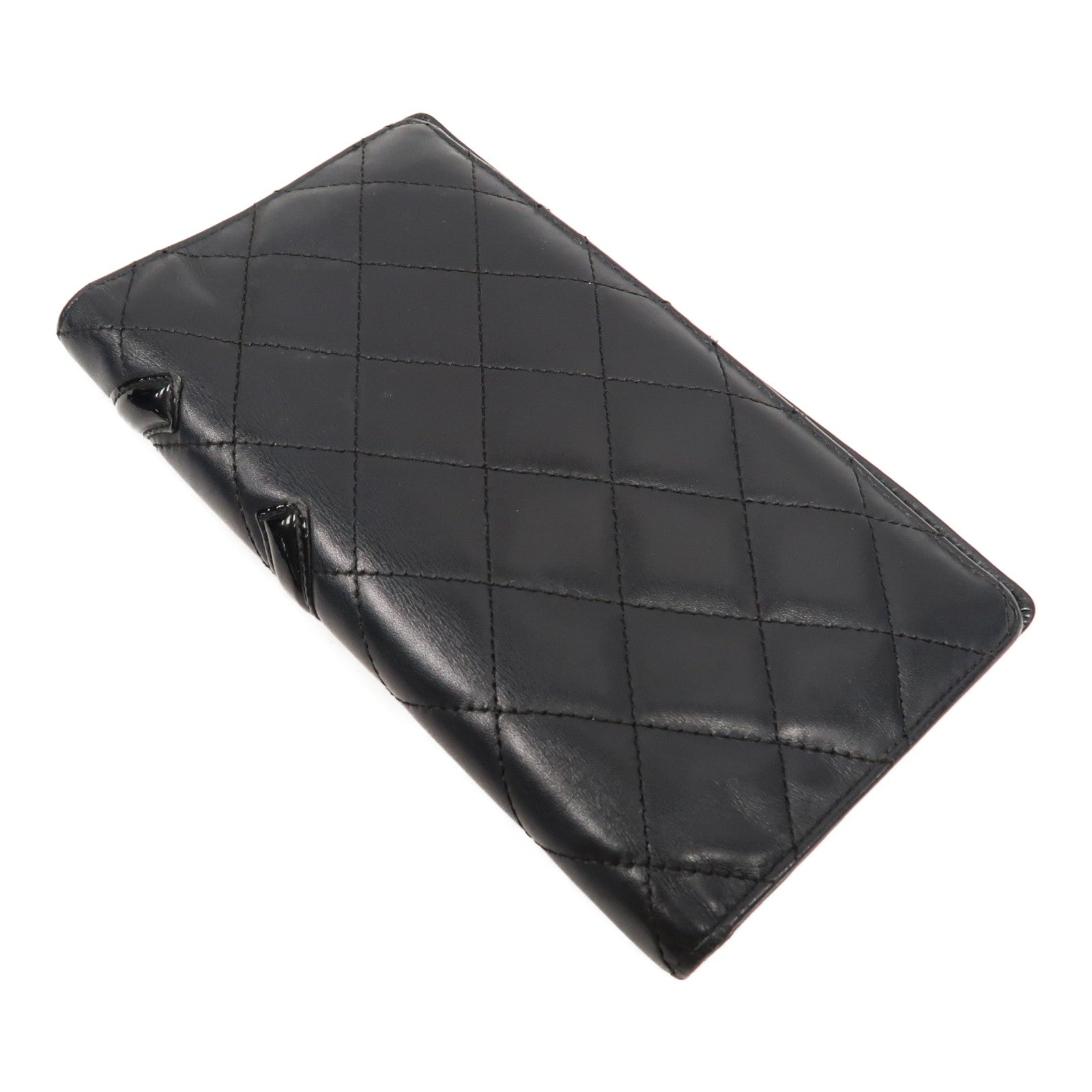 CHANEL 【激減優惠】菱格牛皮皮革Cambon Long Wallet銀扣長錢包黑色