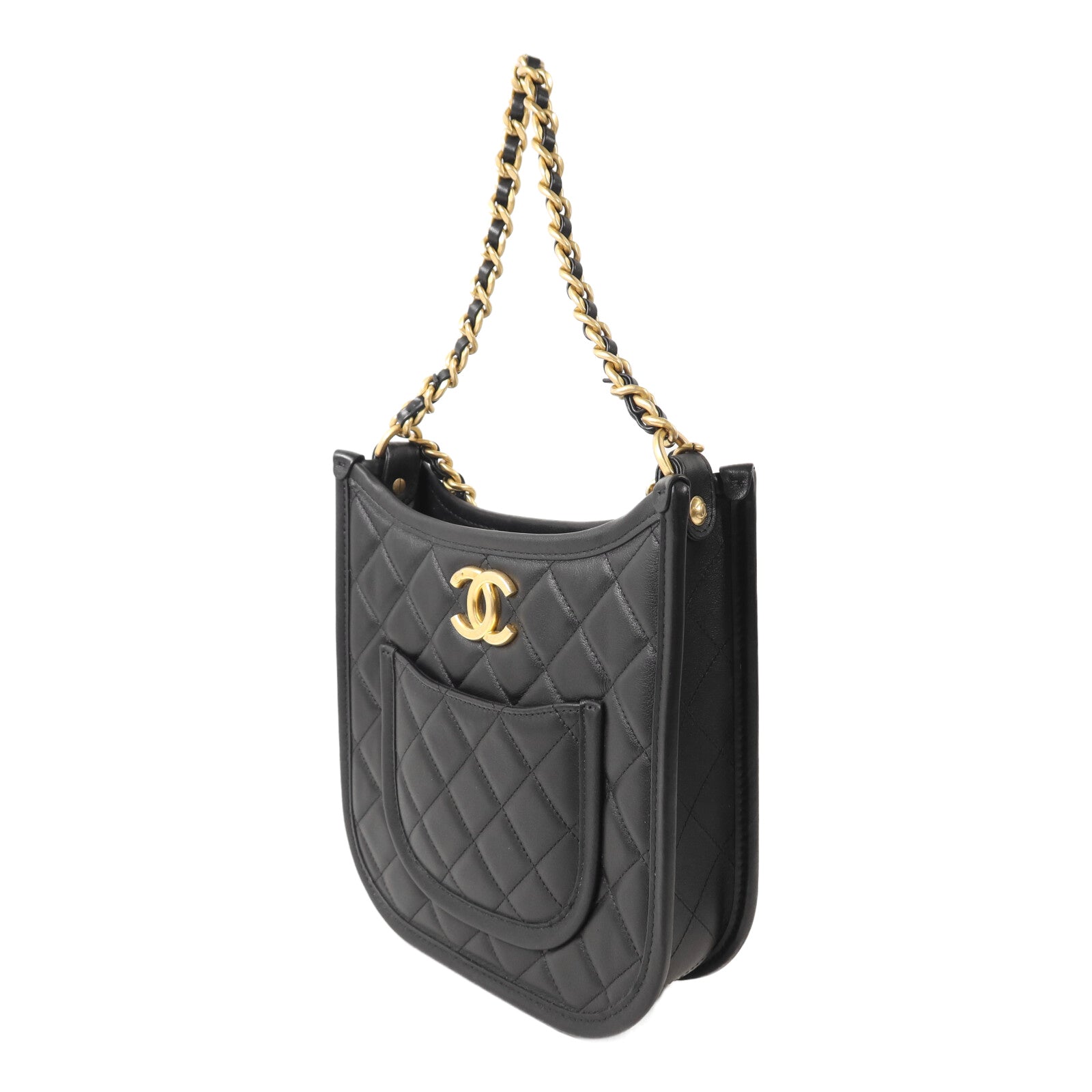 CHANEL 牛皮皮革Hobo鏈帶手挽肩背兩用袋