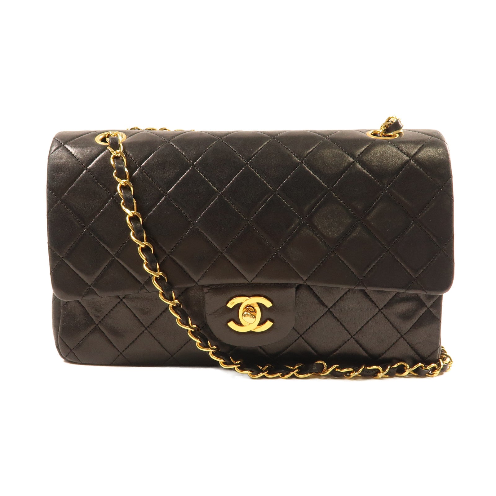 CHANEL 牛皮皮革Chain Shoulder金扣鏈帶肩背袋黑色