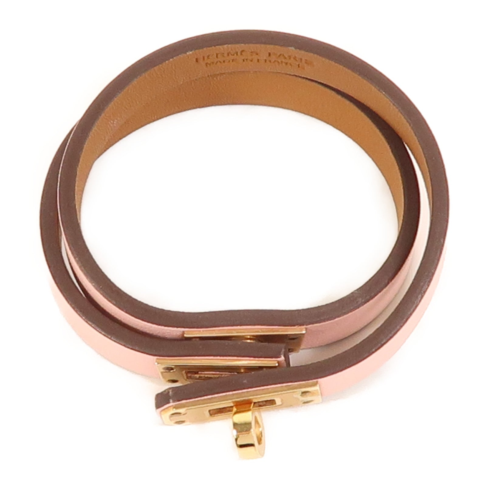 HERMES Swift皮革Mini Kelly Double Tour手鐲Rose Sakura