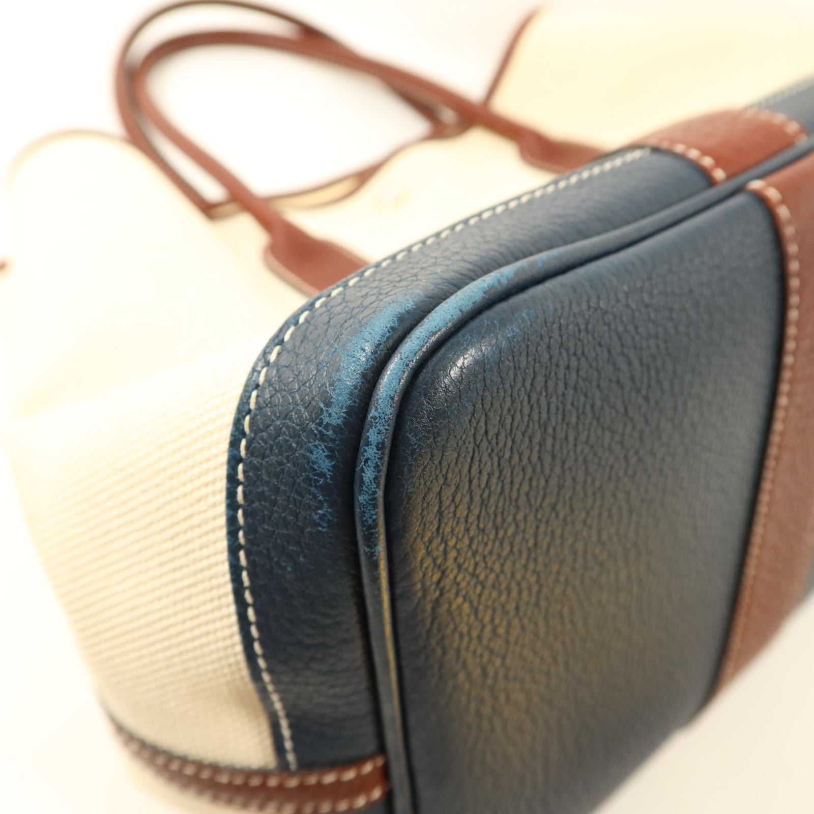HERMES 帆布Garden Party PM銀扣手挽袋Blanc