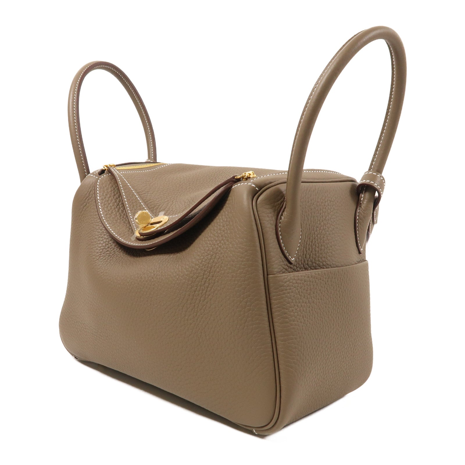 HERMES Clemence皮革Lindy 26金扣手挽肩背兩用袋Etoupe