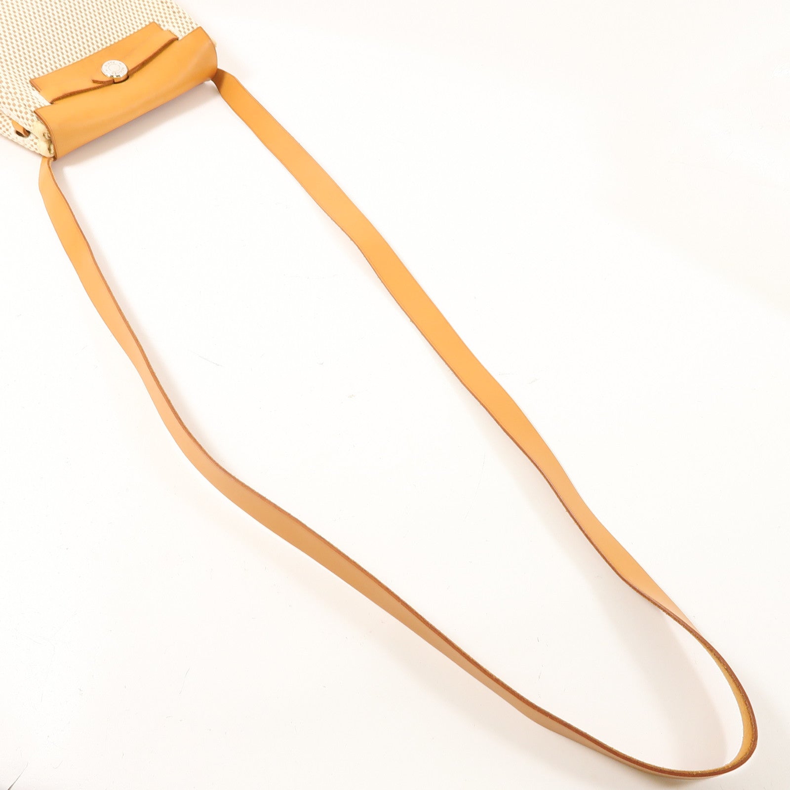 HERMES 帆布Mini Herbag銀扣肩背袋米色