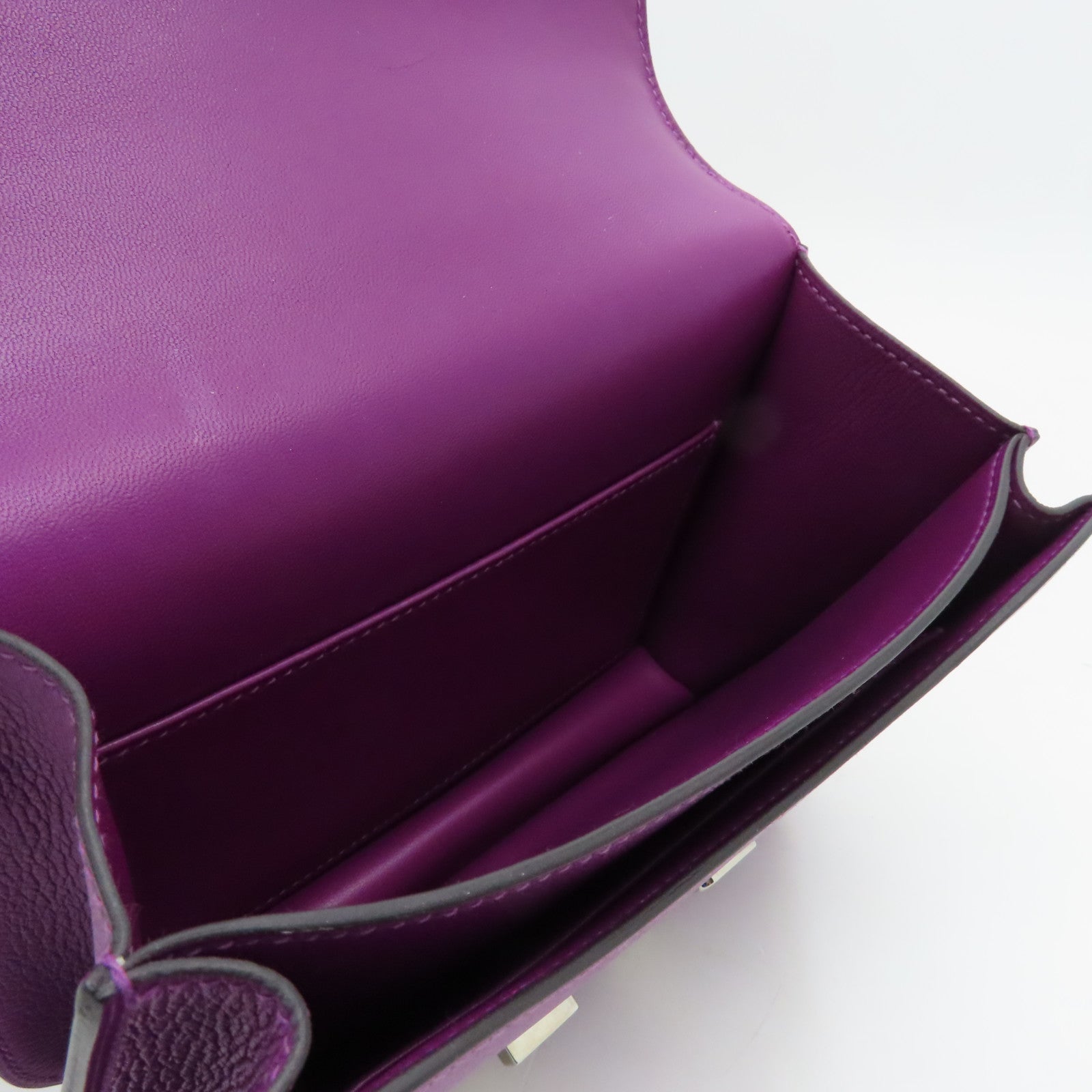 HERMES Evercolour Leather Constance Mini Silver Buckle Shoulder Bag Anemone Purple