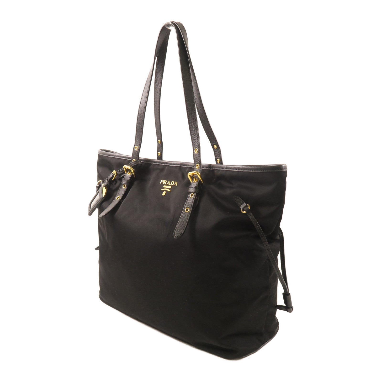 PRADA 尼龍Tote Bag金扣肩背袋黑色