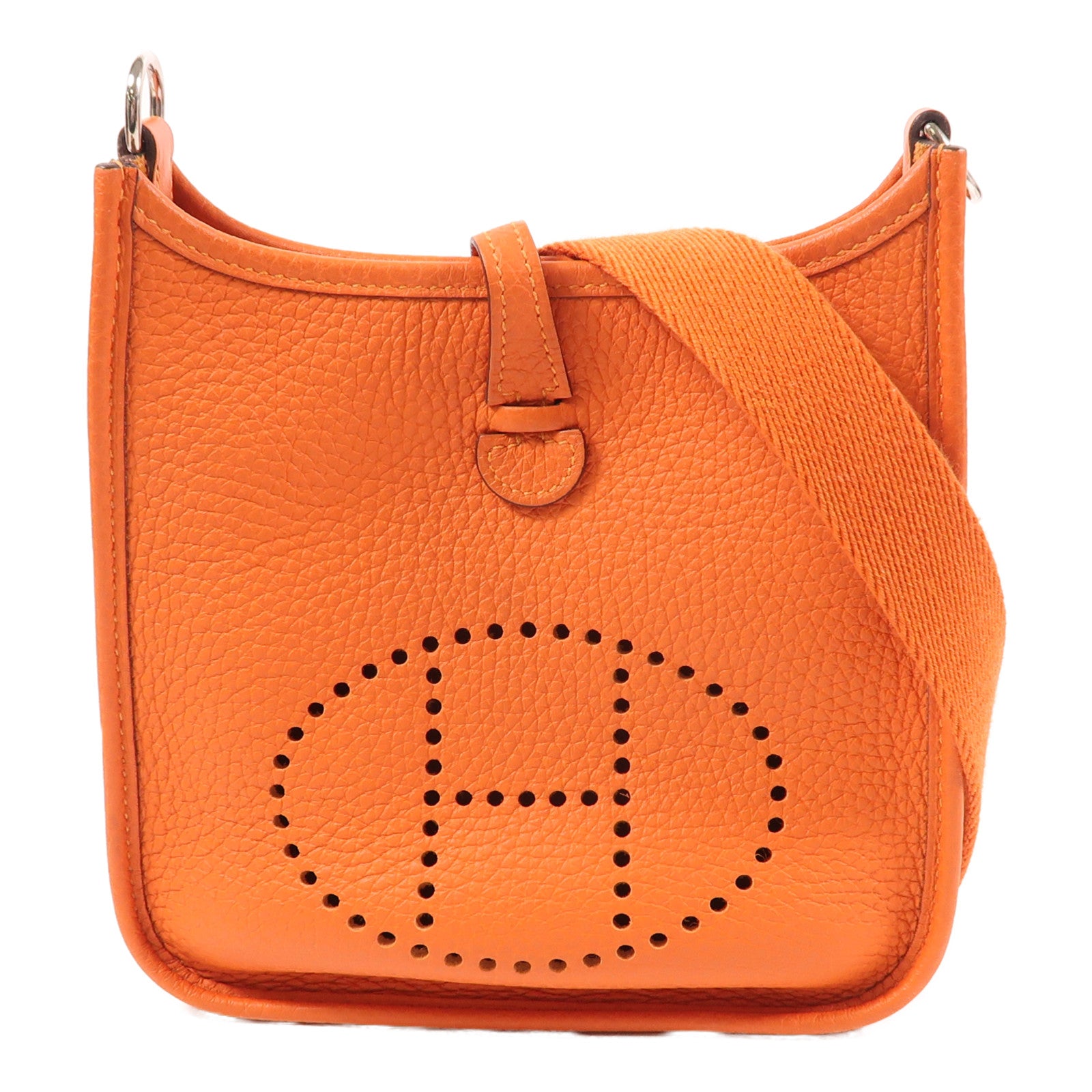 HERMES Clemence皮革Evelyne TPM銀扣肩背袋Orange
