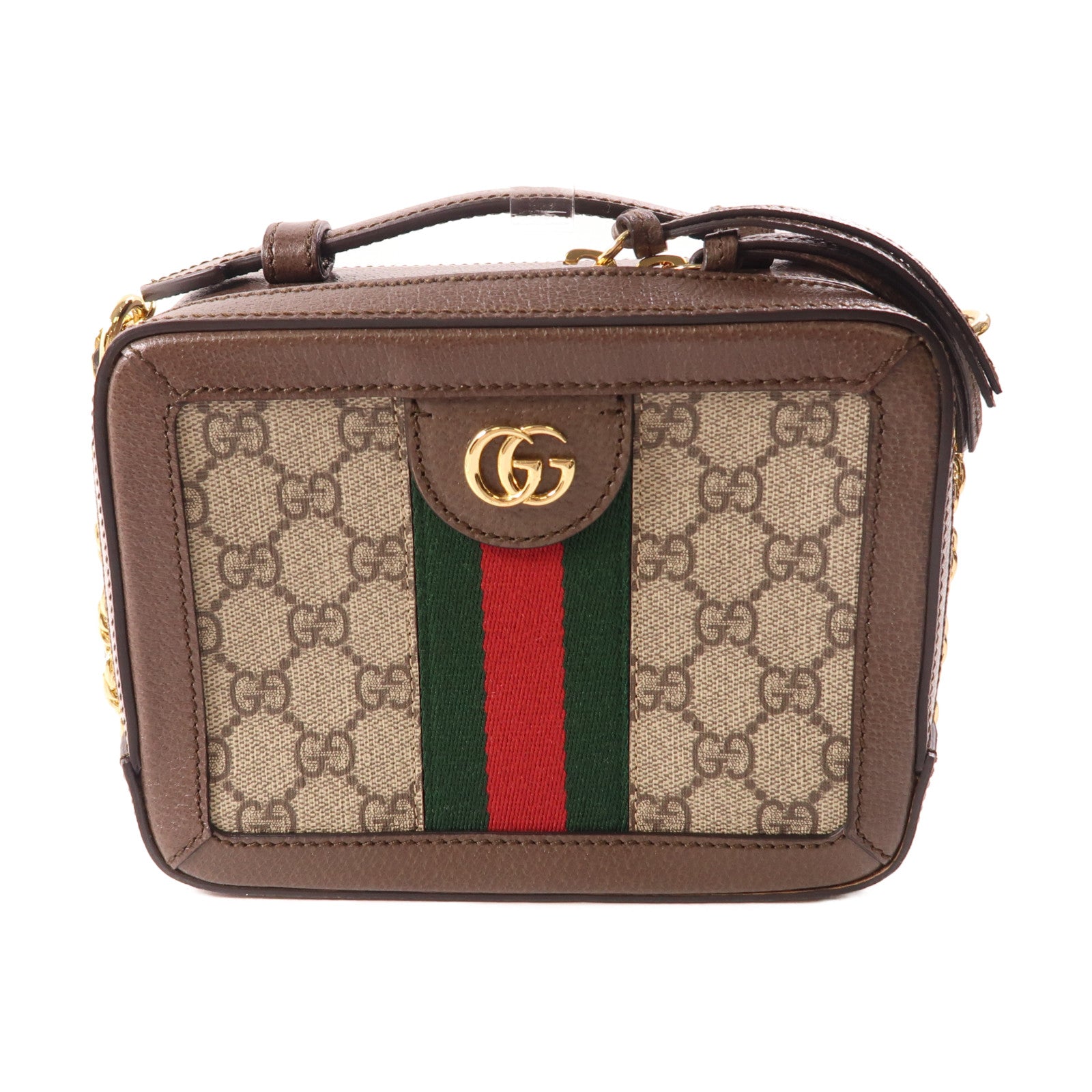 GUCCI 塗層帆布Ophidia GG Mini Supreme金扣鏈帶肩背袋啡色
