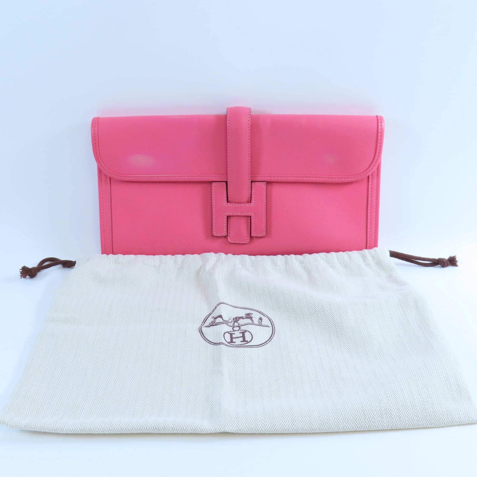 HERMES **【激減優惠】Evercolor皮革Jige手拿包Rose Azalee杜鵑粉紅色