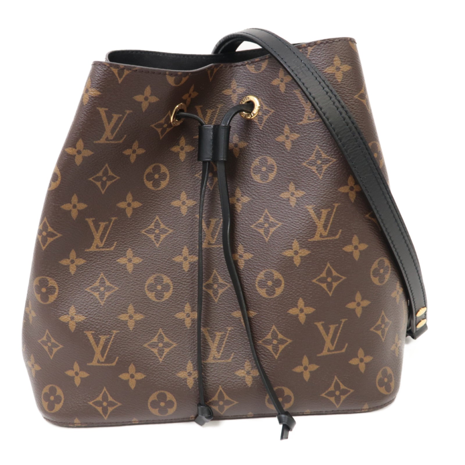 LOUIS VUITTON Monogram Neo Noe MM金扣肩背袋啡色/黑色