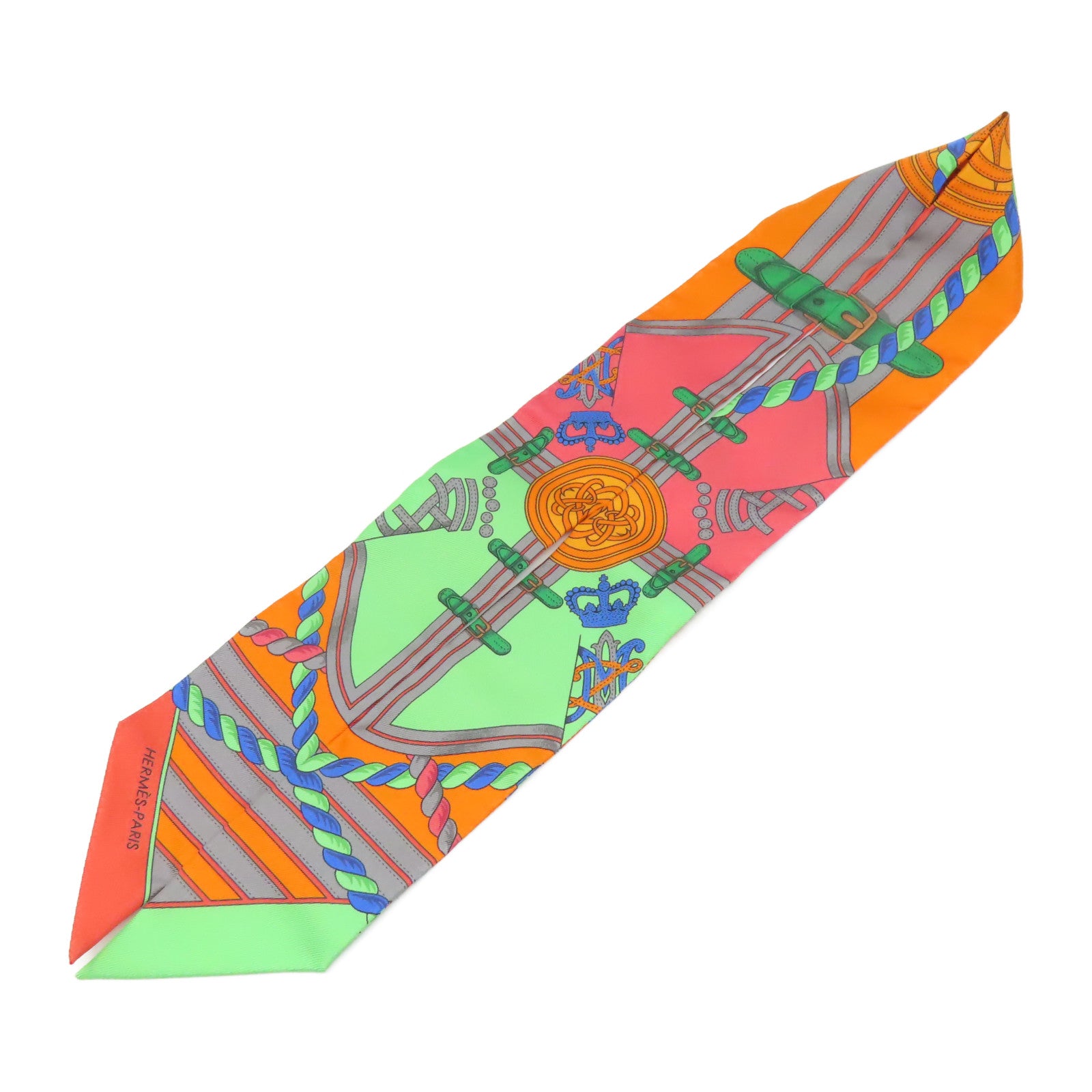 HERMES 【激減優惠】絲綢Twilly絲巾橙色/綠色