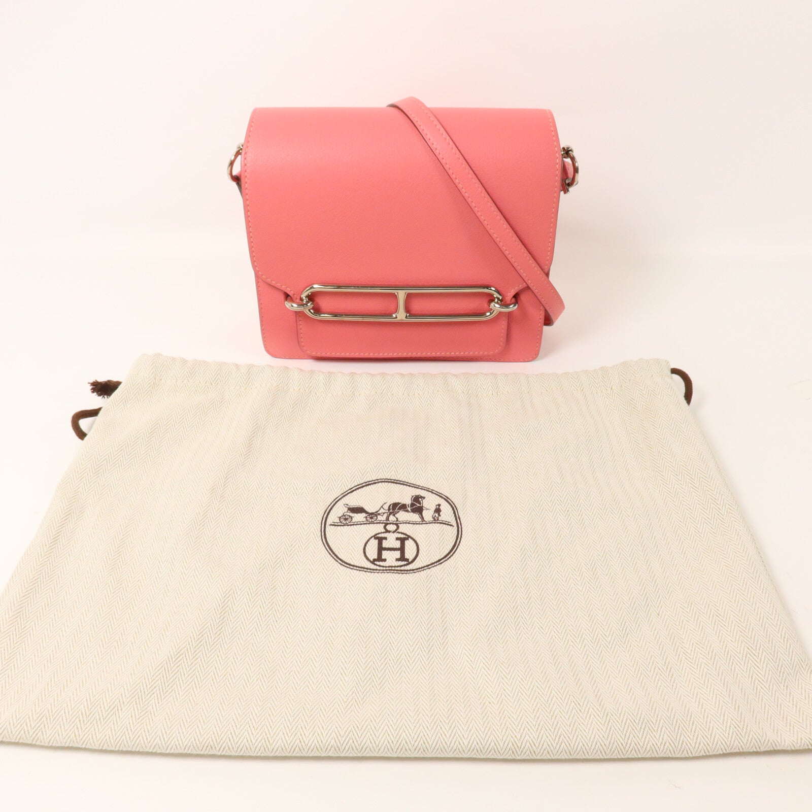 HERMES Evercolor皮革Roulis Mini肩背袋Rose Azalee