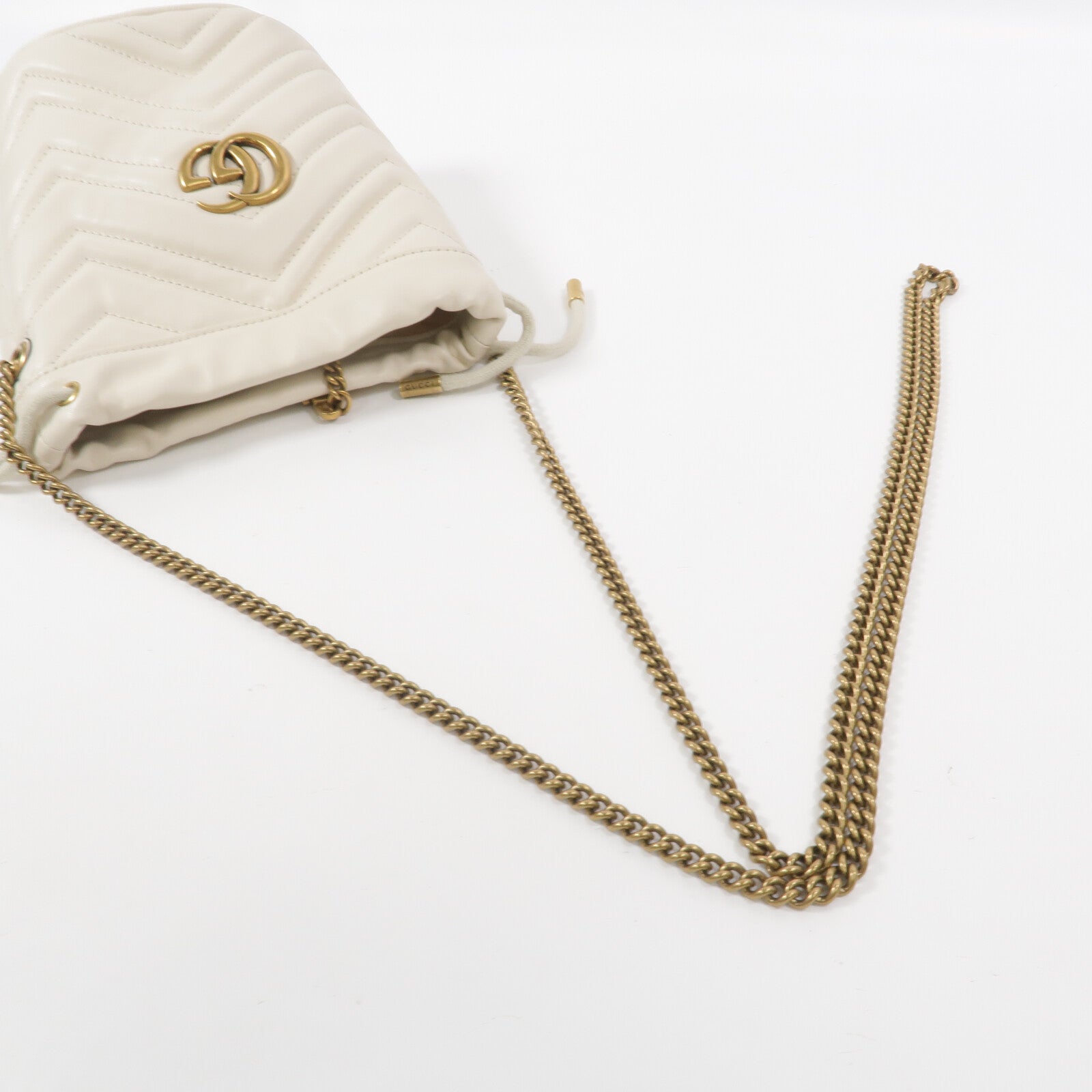 GUCCI 牛皮皮革GG Marmont Mini Bucket鏈帶肩背袋