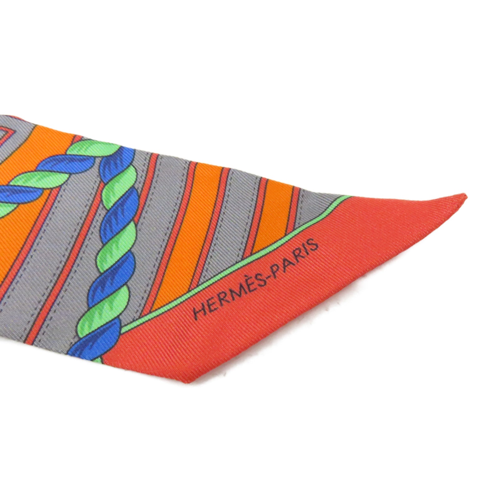 HERMES 【激減優惠】絲綢Twilly絲巾橙色/綠色
