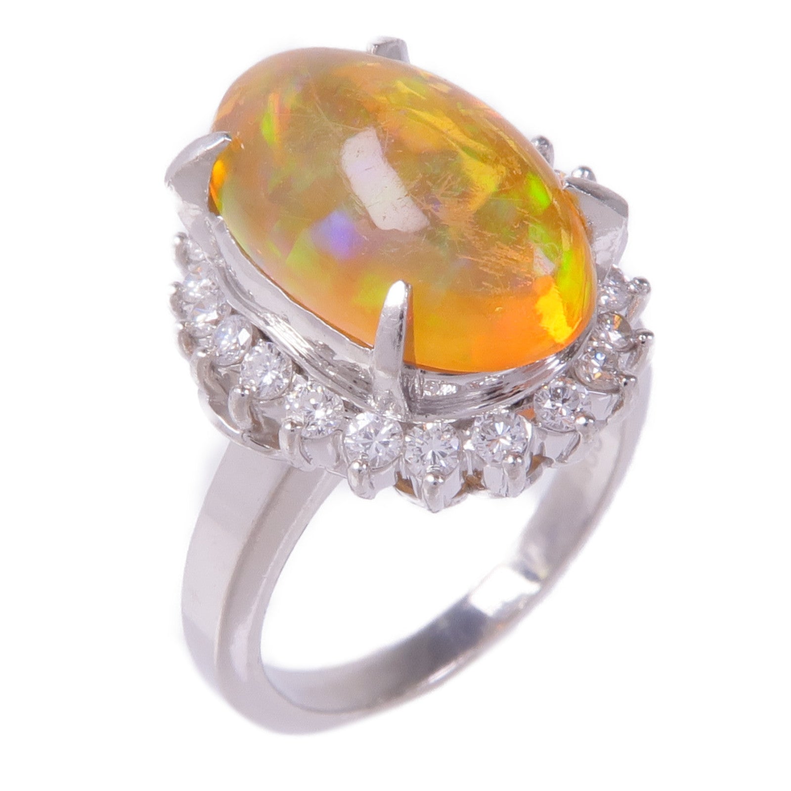 JEWELRY PT900鉑金Opal Diamond Ring蛋白石/鑽石戒指US#5