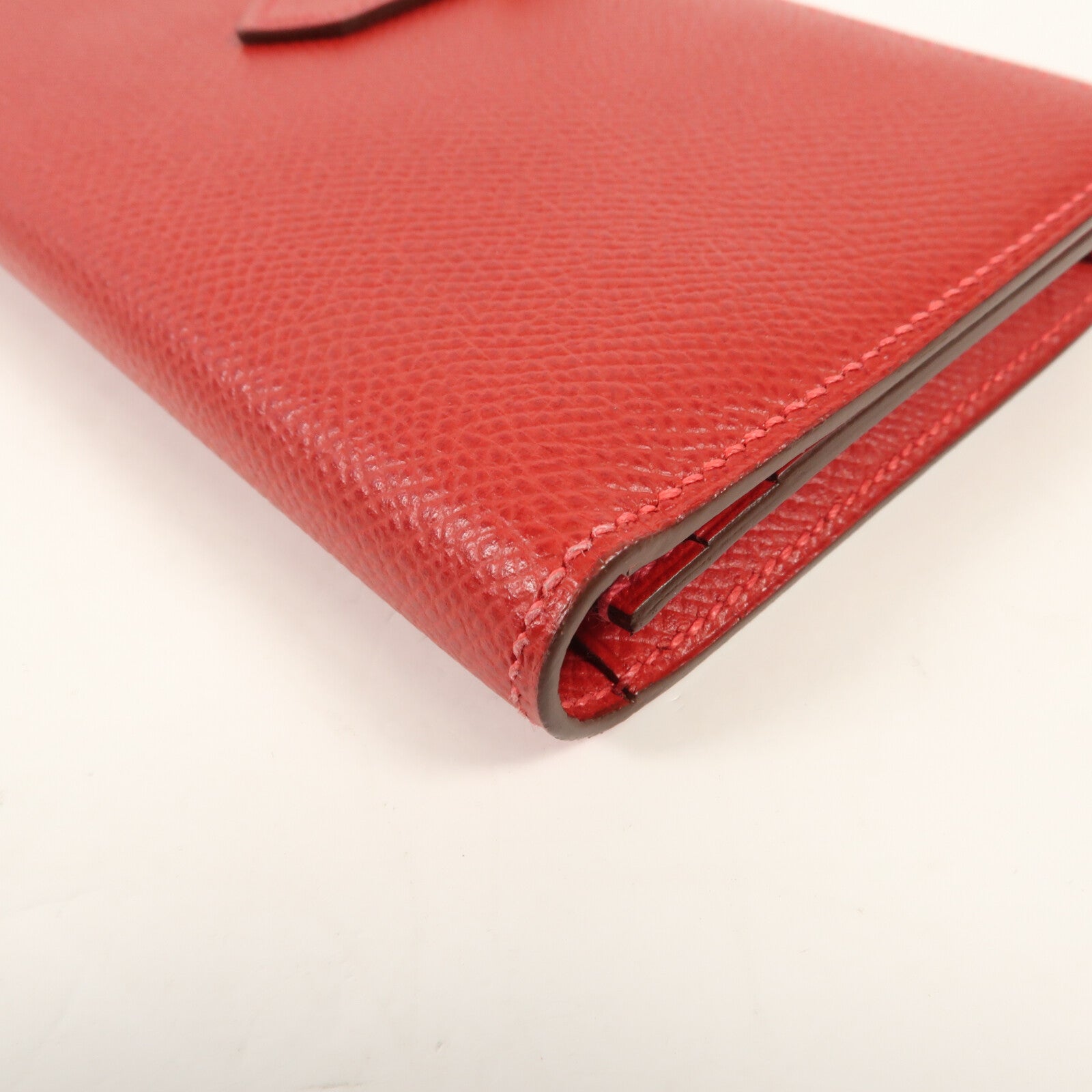 HERMES Epsom皮革Bearn W Snap金扣長錢包Rouge Casaque