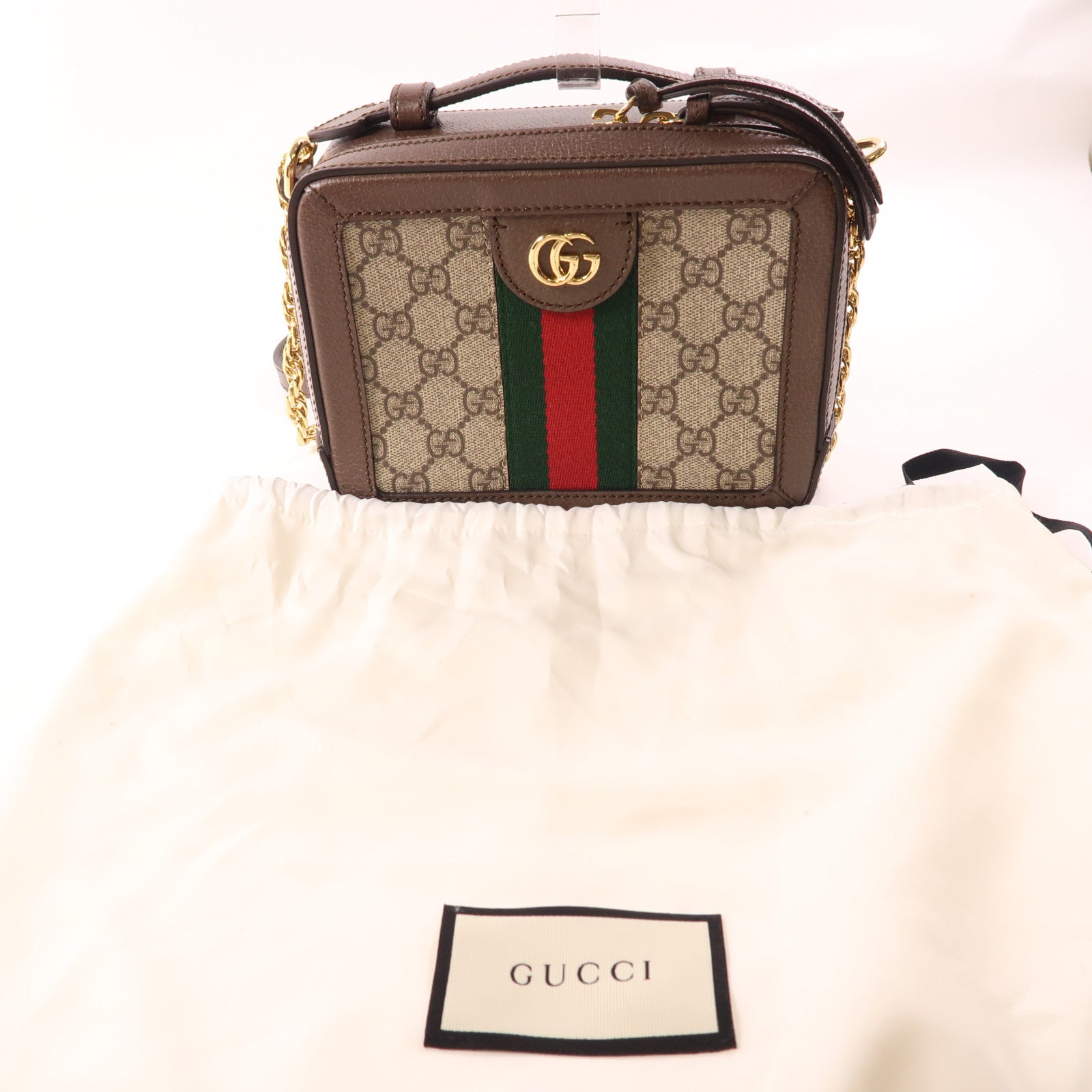 GUCCI 塗層帆布Ophidia GG Mini Supreme金扣鏈帶肩背袋啡色