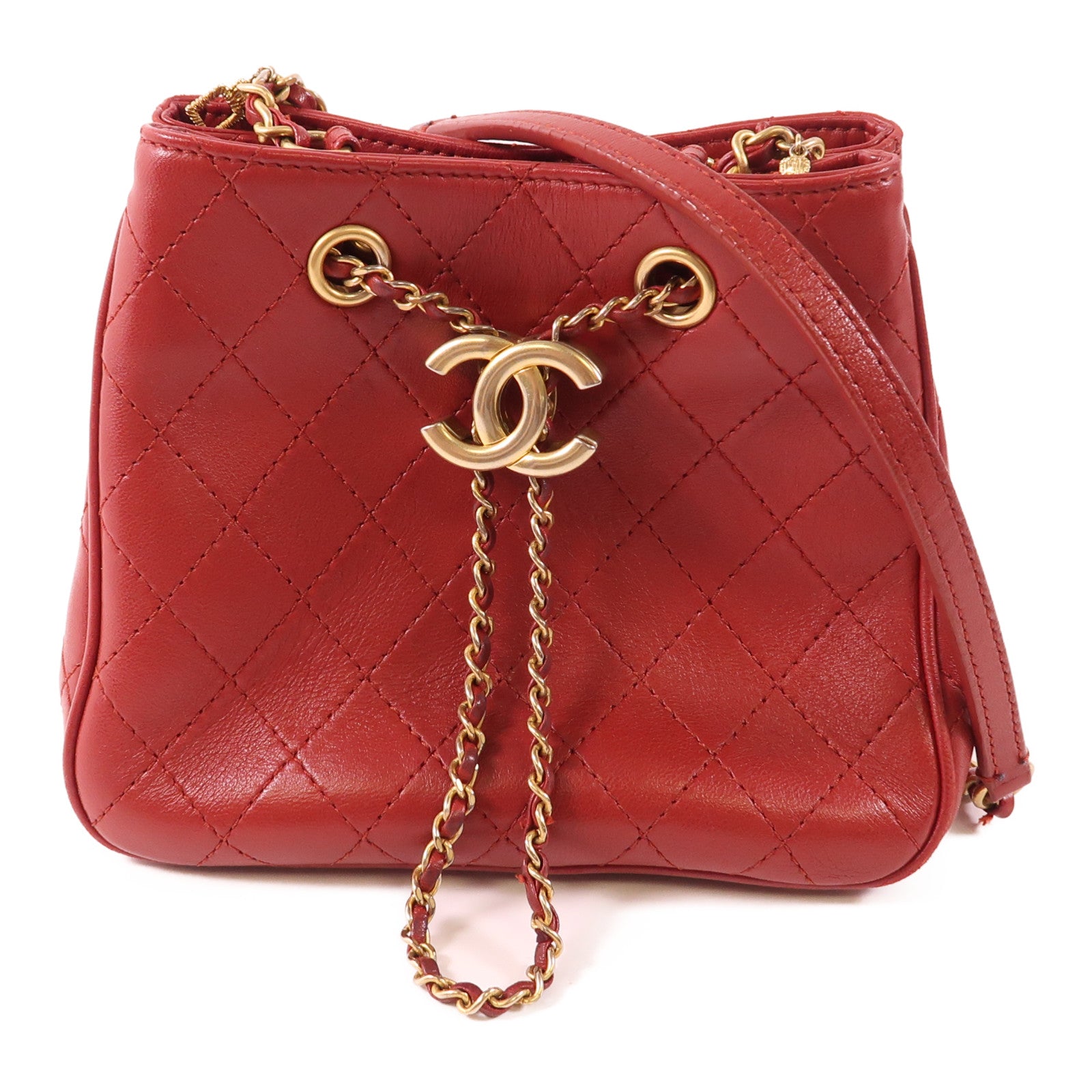 CHANEL 牛皮皮革Chain Shoulder Bag金扣鏈帶肩背袋