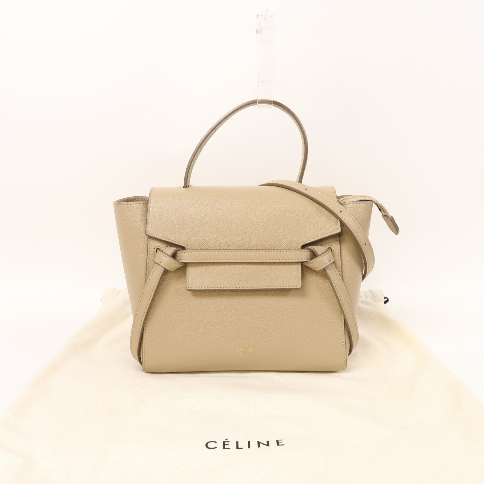 CELINE 牛皮皮革Nano Belt Bag金扣手挽肩背兩用袋米色