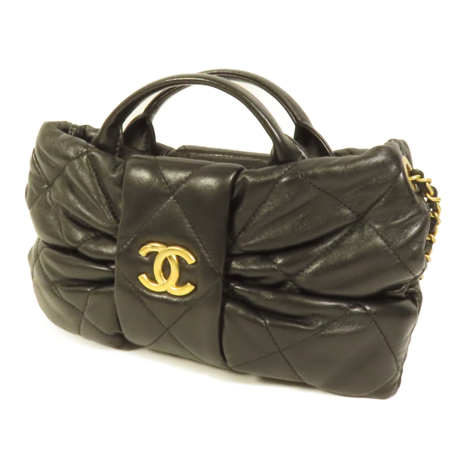 CHANEL 羊皮皮革Mini Bow Bag金扣手挽肩背兩用袋