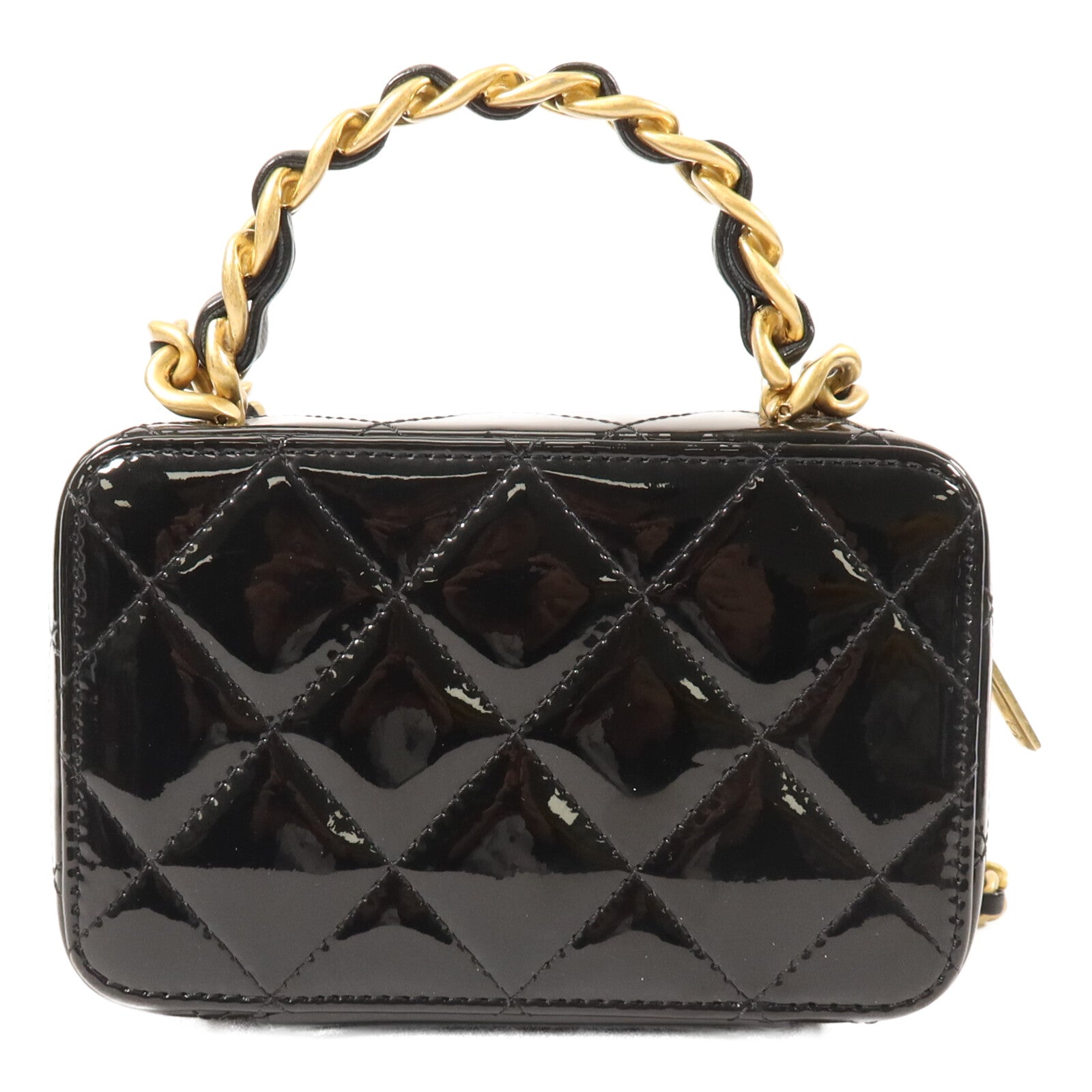 CHANEL 漆皮皮革Mini Vanity Case鏈帶手挽肩背兩用袋