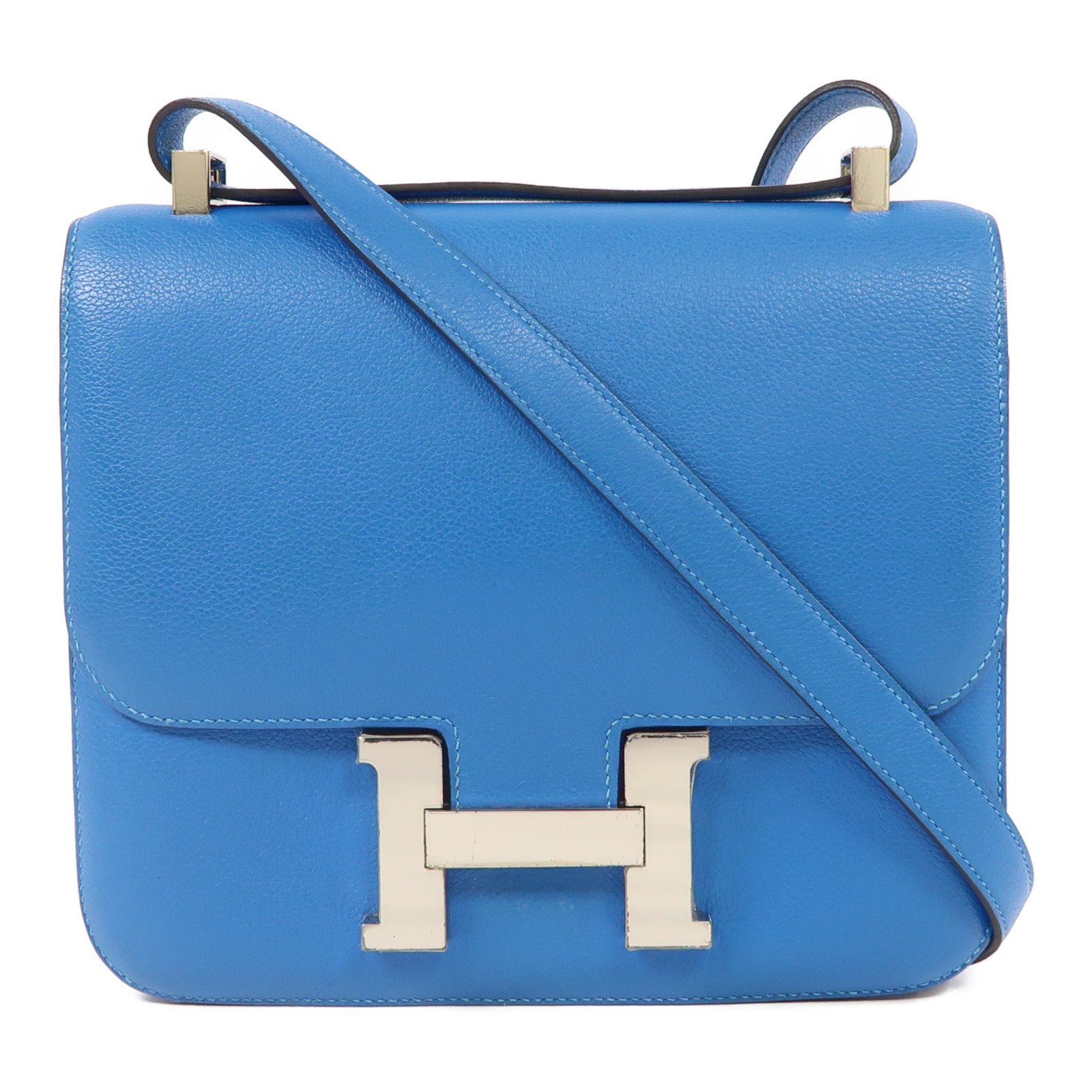HERMES Evercolor皮革Constance 24銀扣肩背袋坦桑尼亞藍色