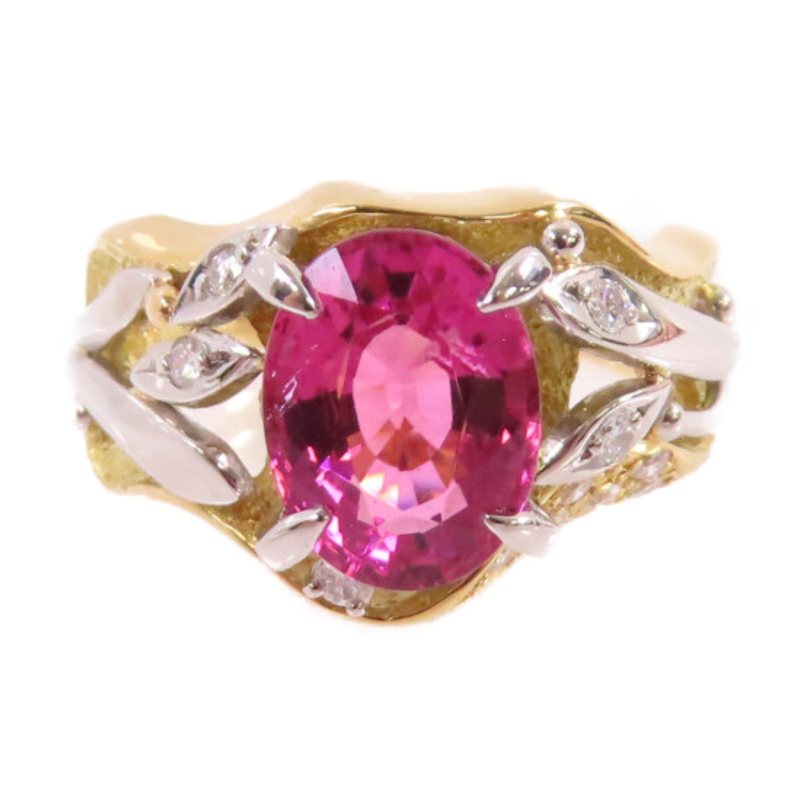 JEWELRY 【激減優惠】18K黃金/PT900鉑金/2.65ct碧壐/0.16ct鑽石戒指Tourmaline Diamond RingUS#6.25