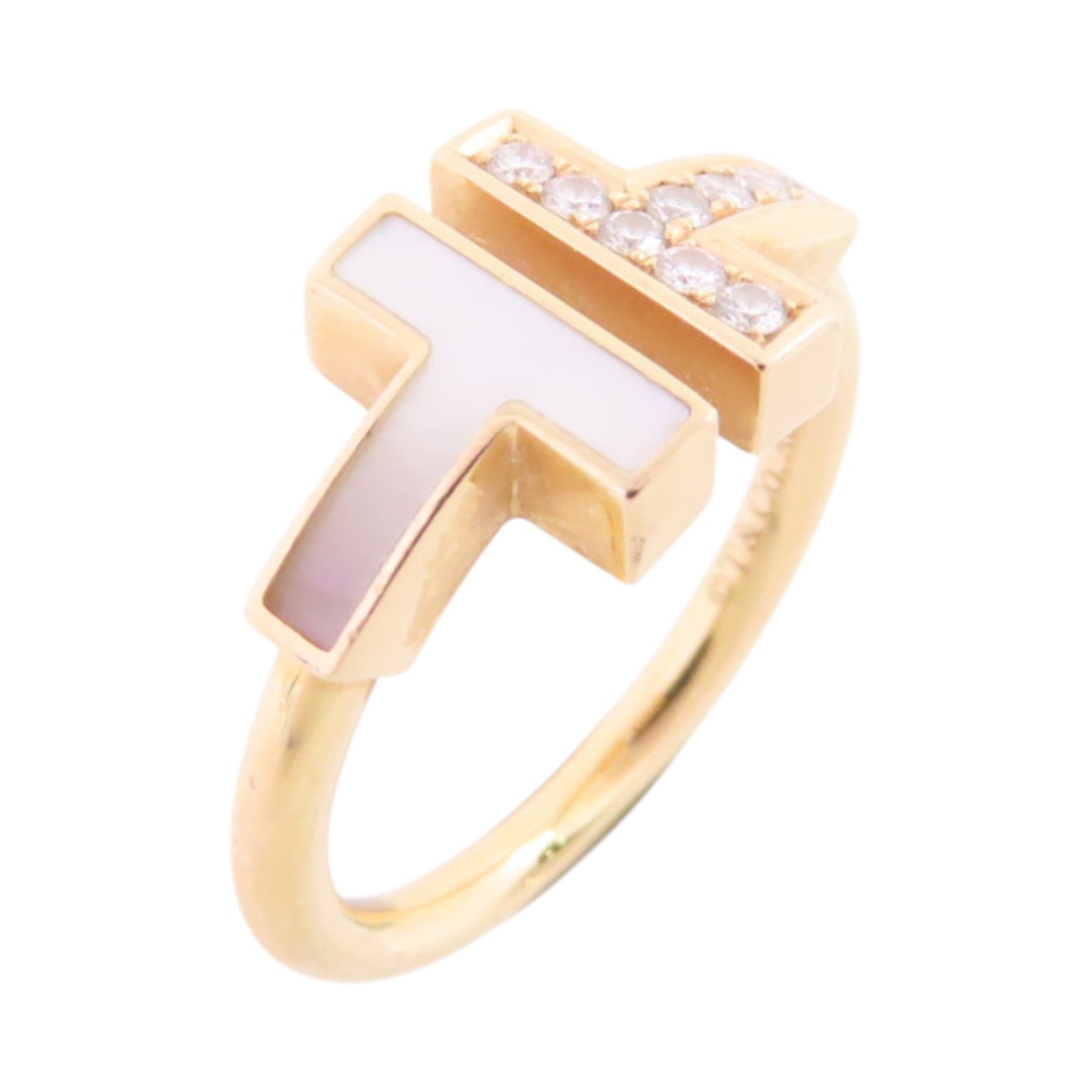 TIFFANY¡®CO T Wire Diamond Mother of Pearl Ring #3.75 18K Rose Gold