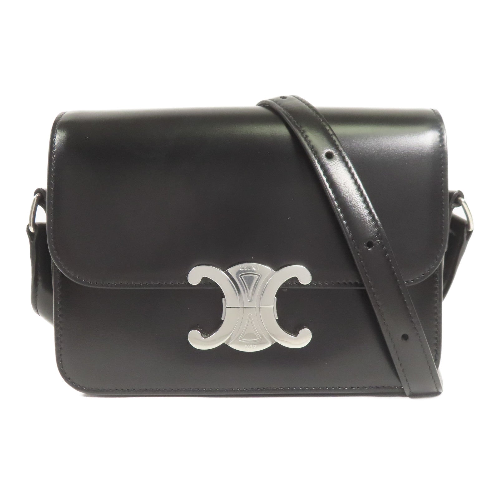 CELINE 牛皮皮革Teen Triomphe Bag銀扣肩背袋