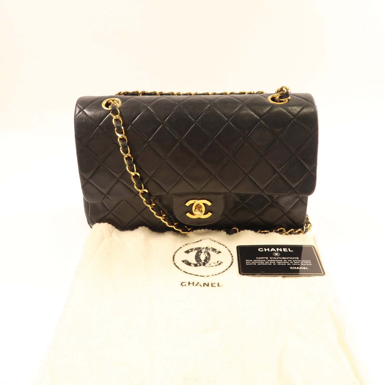 CHANEL 牛皮皮革Chain Shoulder金扣鏈帶肩背袋黑色