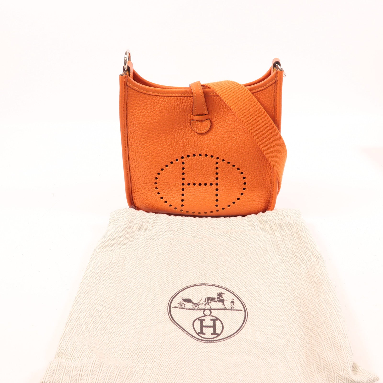 HERMES Clemence皮革Evelyne TPM銀扣肩背袋Orange