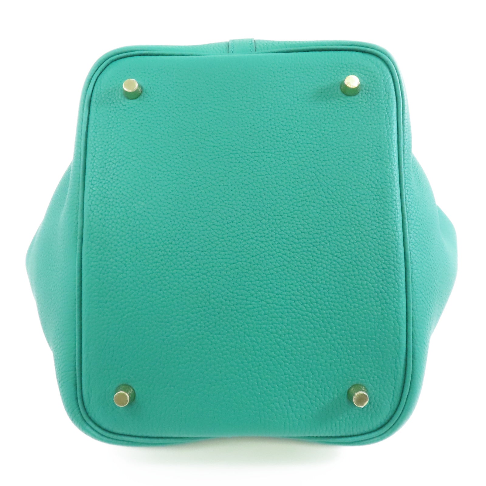HERMES Clemence皮革Picotin MM金扣手挽袋Vert jade/綠色