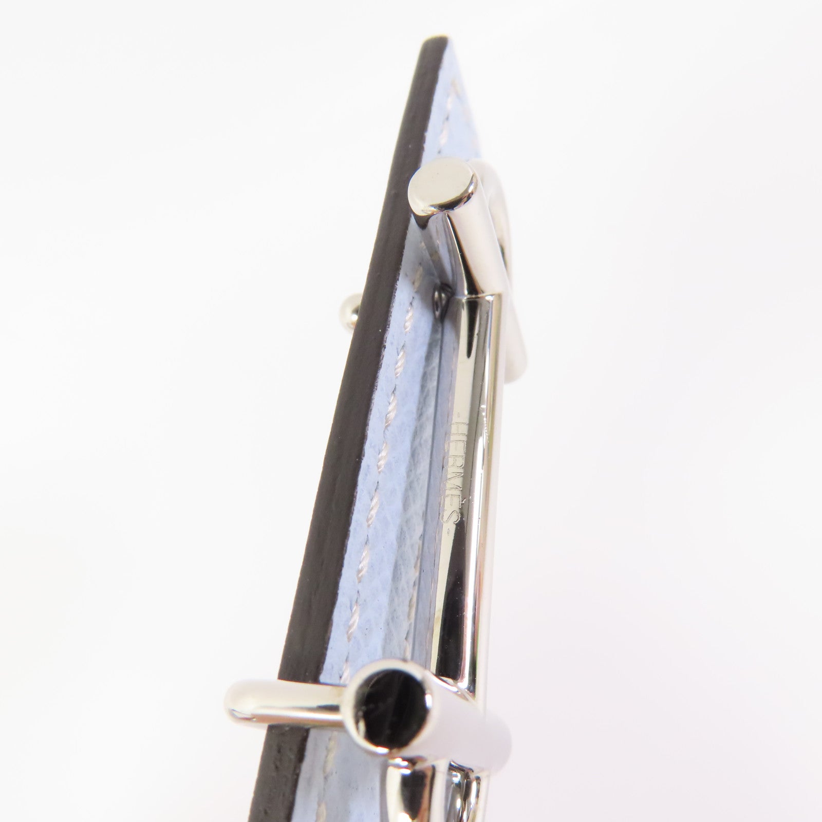 HERMES PHW Gamma Buckle Reversible 80cm Belt Epsom Leather Blue Brume