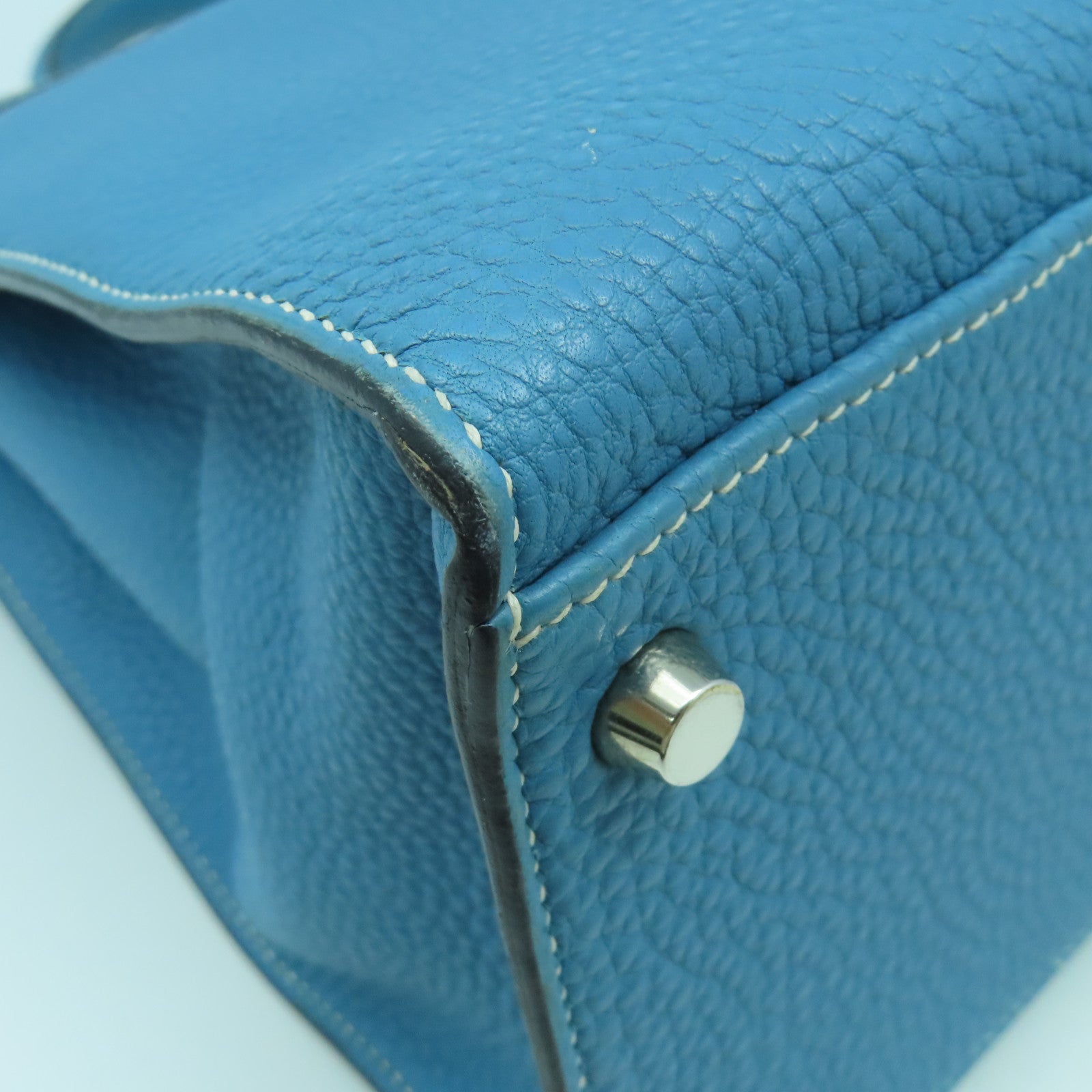 HERMES **【清倉大減價】Togo皮革Kelly 35銀扣手挽肩背兩用袋藍色