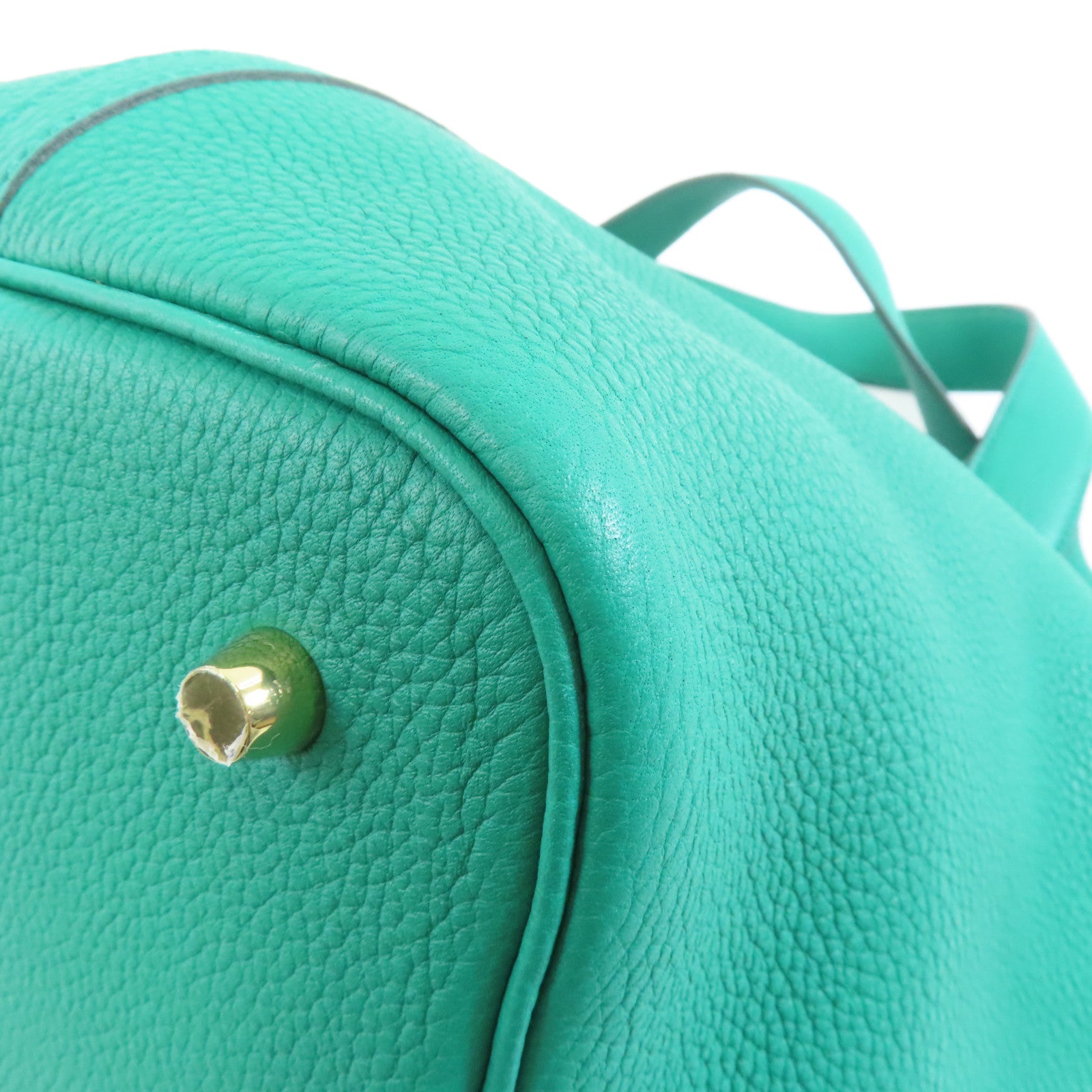 HERMES Clemence皮革Picotin MM金扣手挽袋Vert jade/綠色