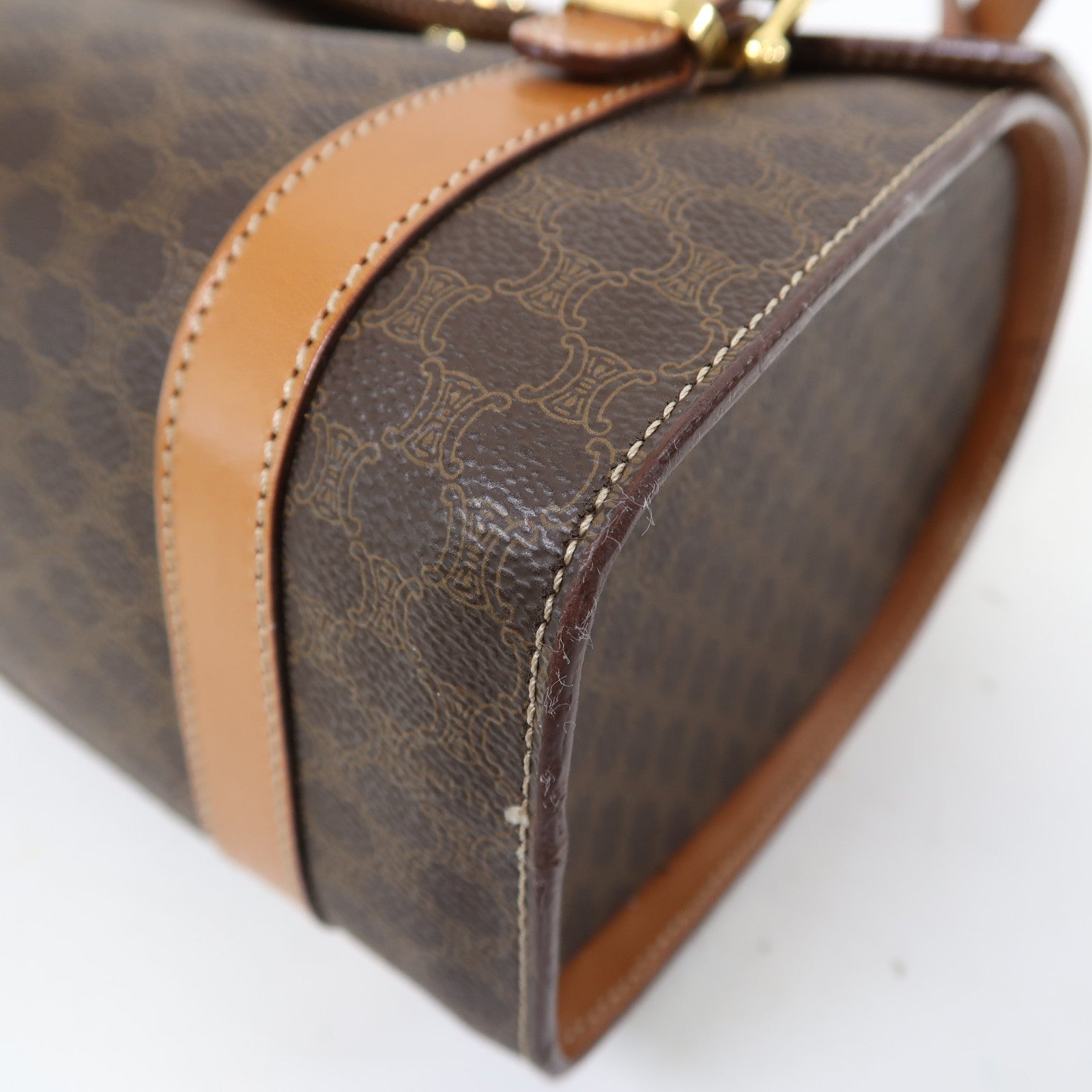 CELINE 塗層帆布Macadam肩背袋金扣啡色