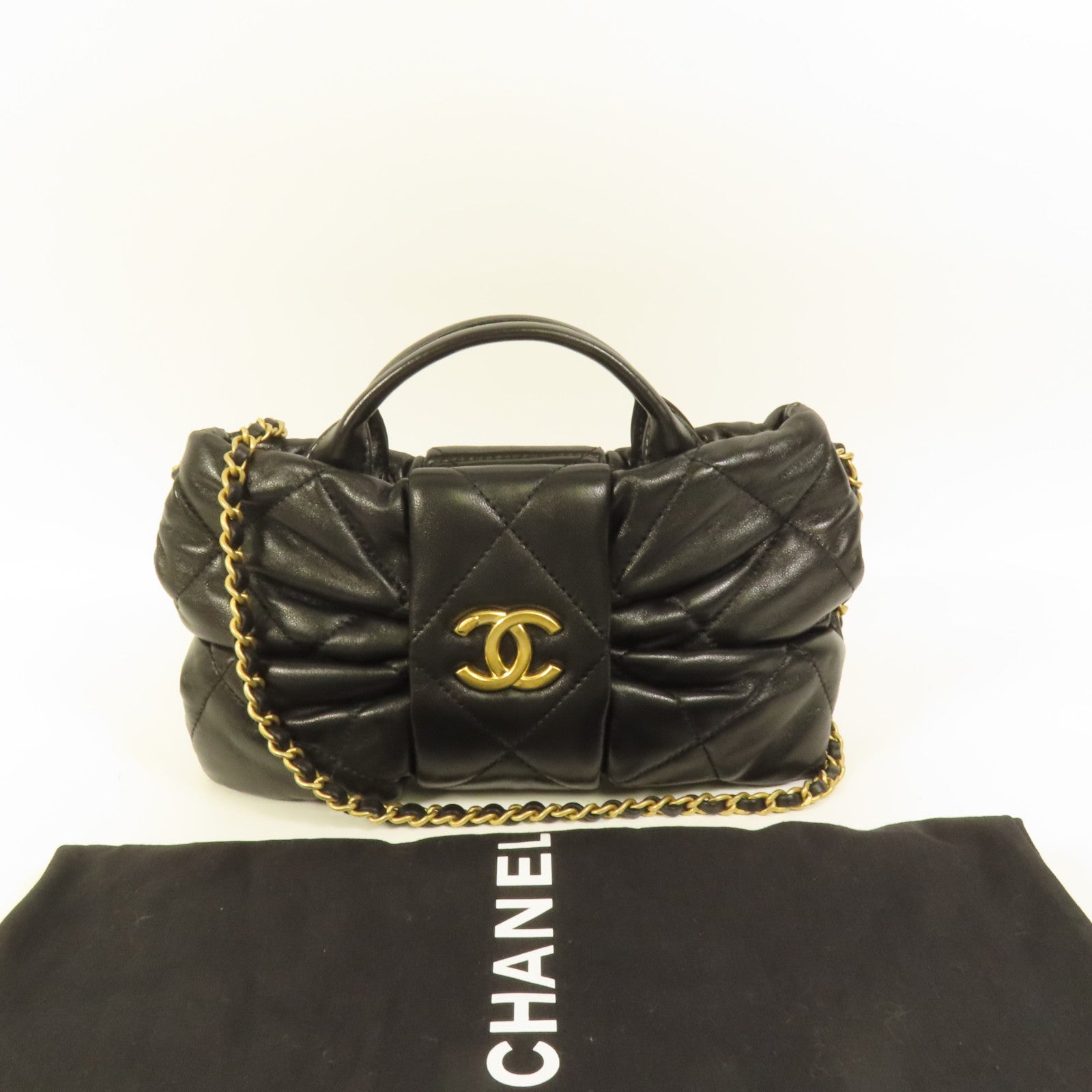 CHANEL 羊皮皮革Mini Bow Bag金扣手挽肩背兩用袋