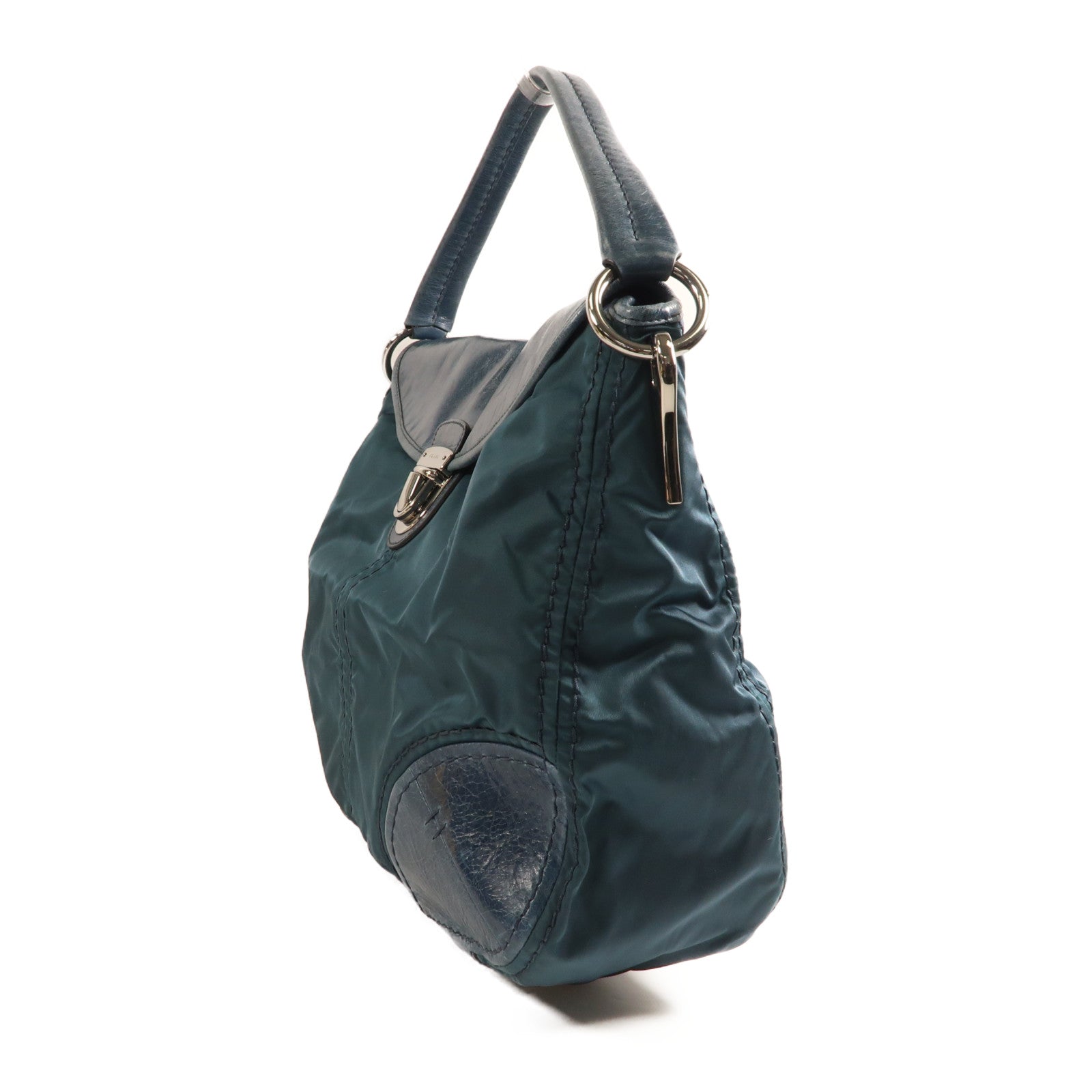 PRADA 尼龍/牛皮皮革Shoulder Bag銀扣肩背袋