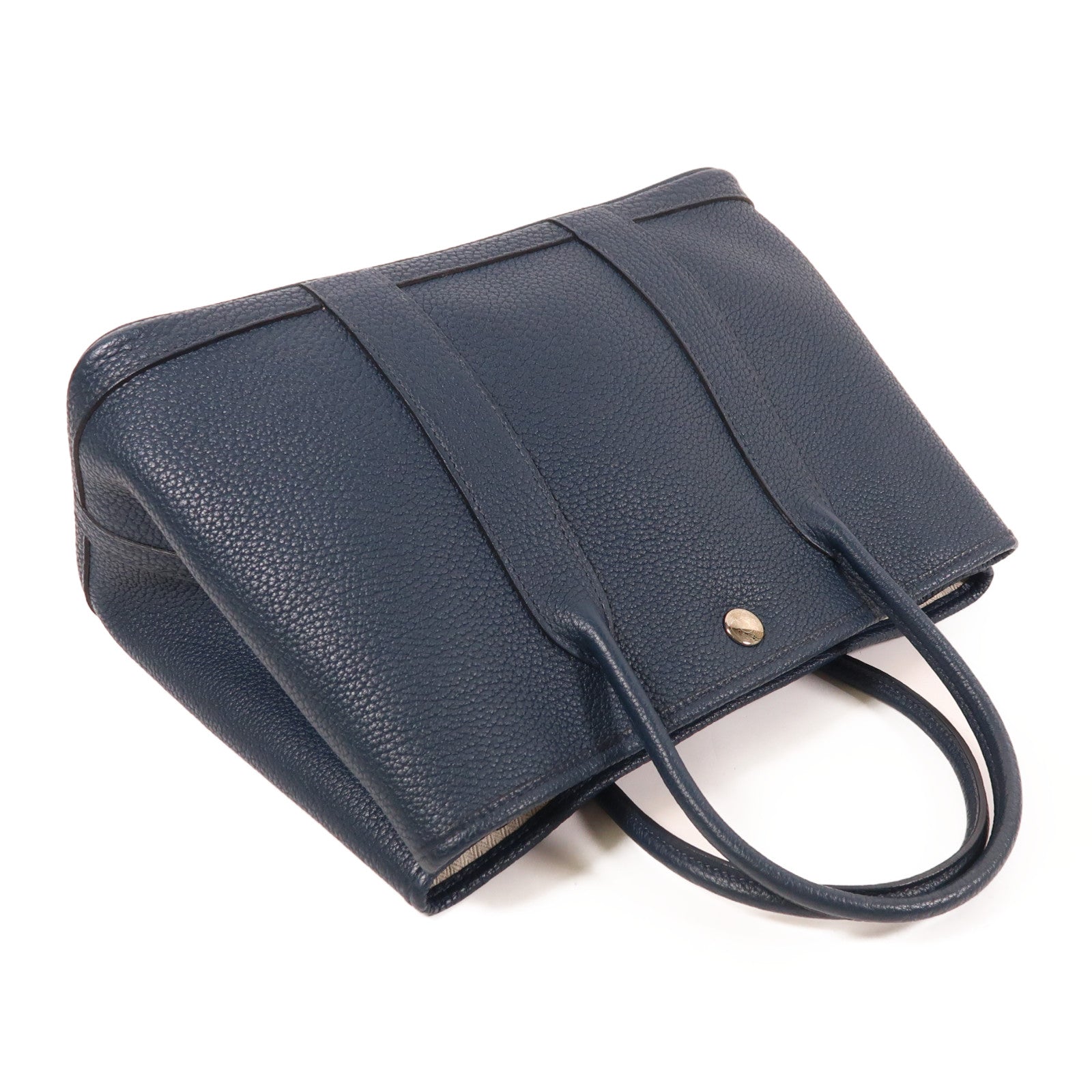HERMES Negonda皮革Garden Party TPM銀扣手挽袋Bleu De Prusse
