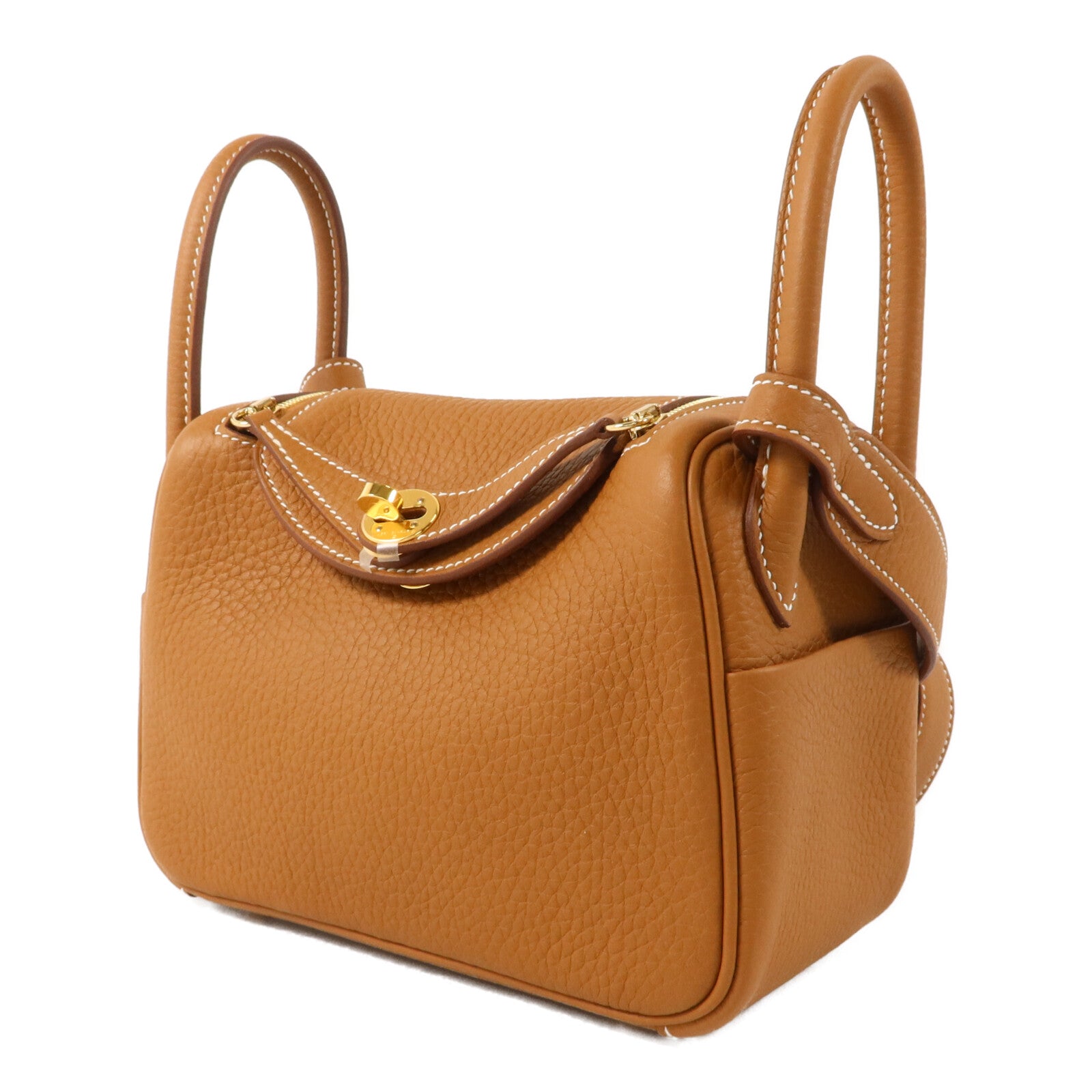 HERMES Clemence皮革Mini Lindy金扣手挽肩背兩用袋Gold