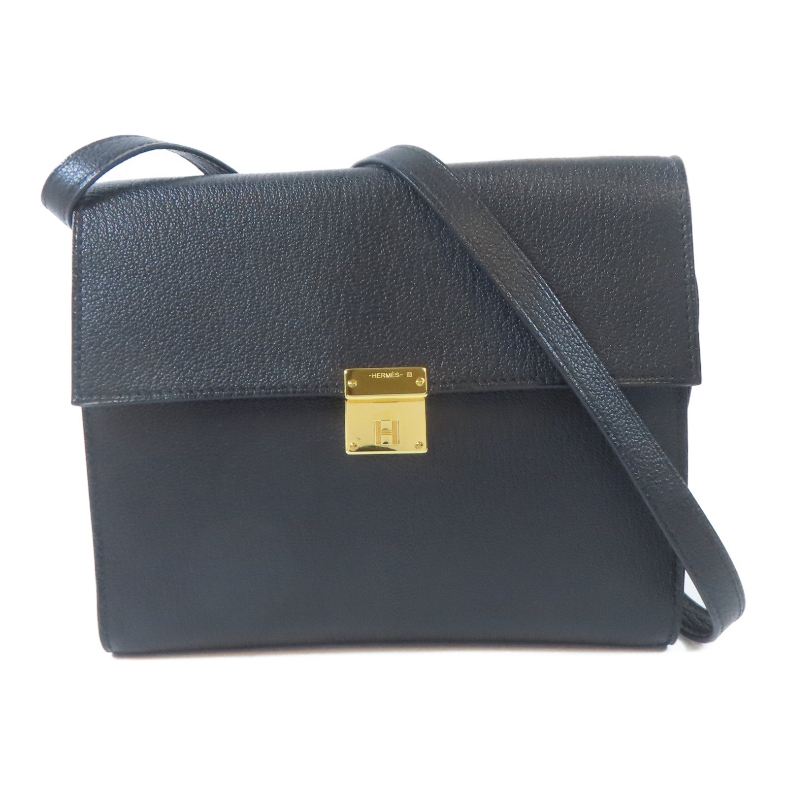 HERMES Chevre皮革Clic 16金扣肩背袋Noir黑色