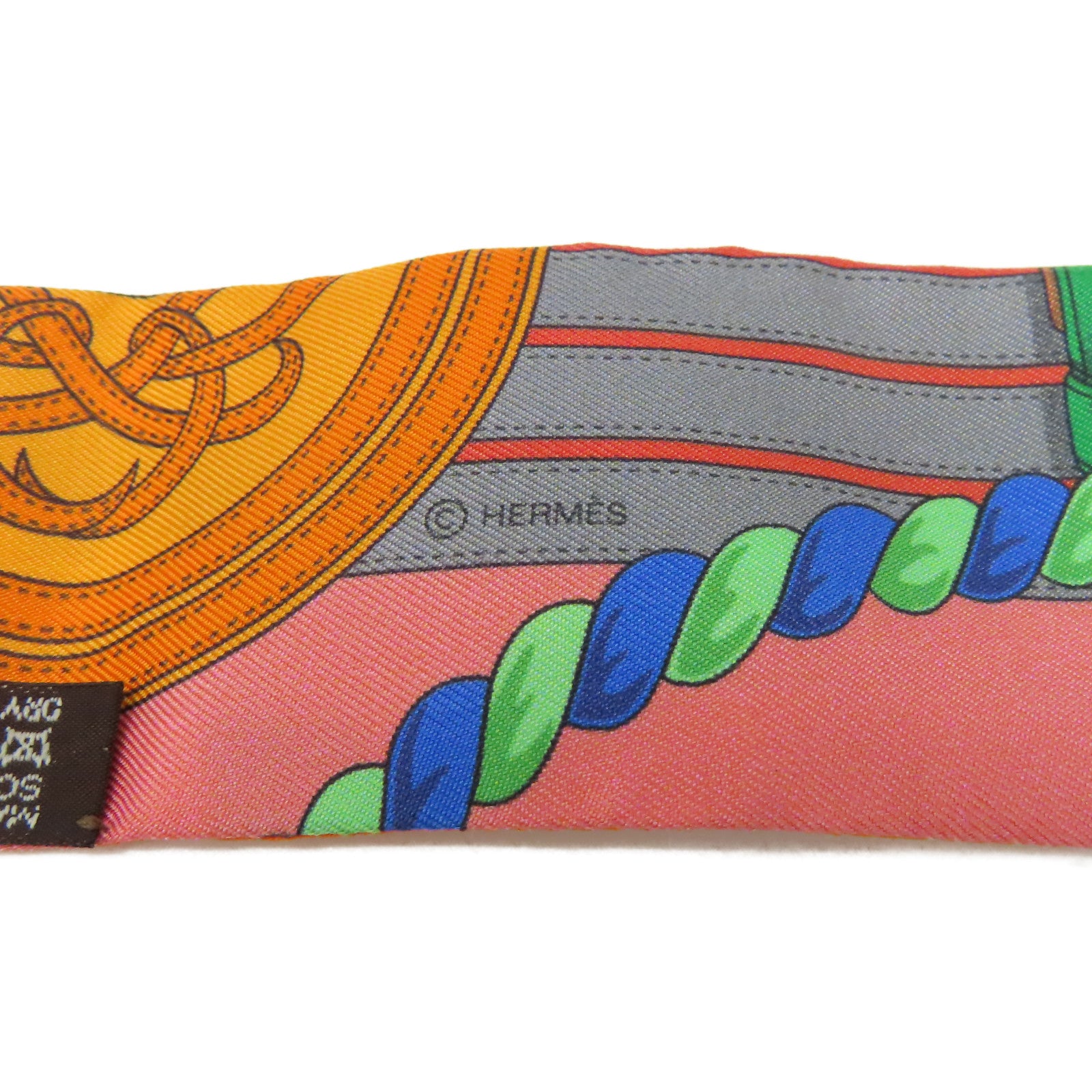 HERMES 【激減優惠】絲綢Twilly絲巾橙色/綠色