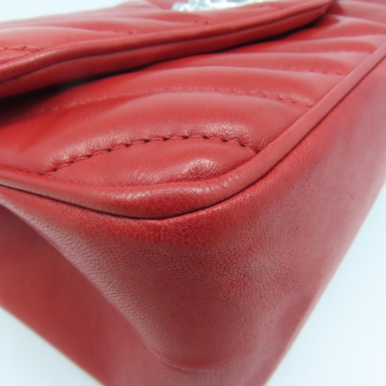 CHANEL twill cowhide leather Chain Shoulder silver buckle shoulder bag red