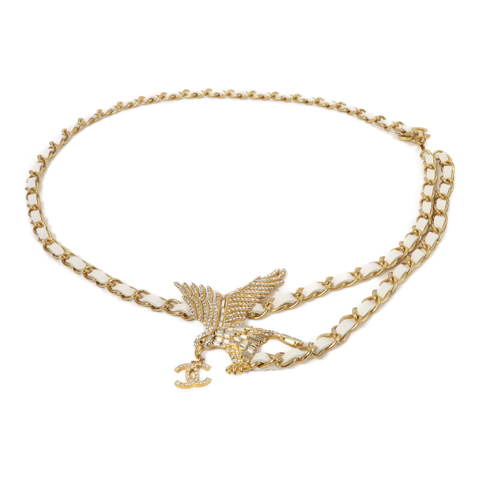 CHANEL 金屬Chain Belt皮帶白色/金色