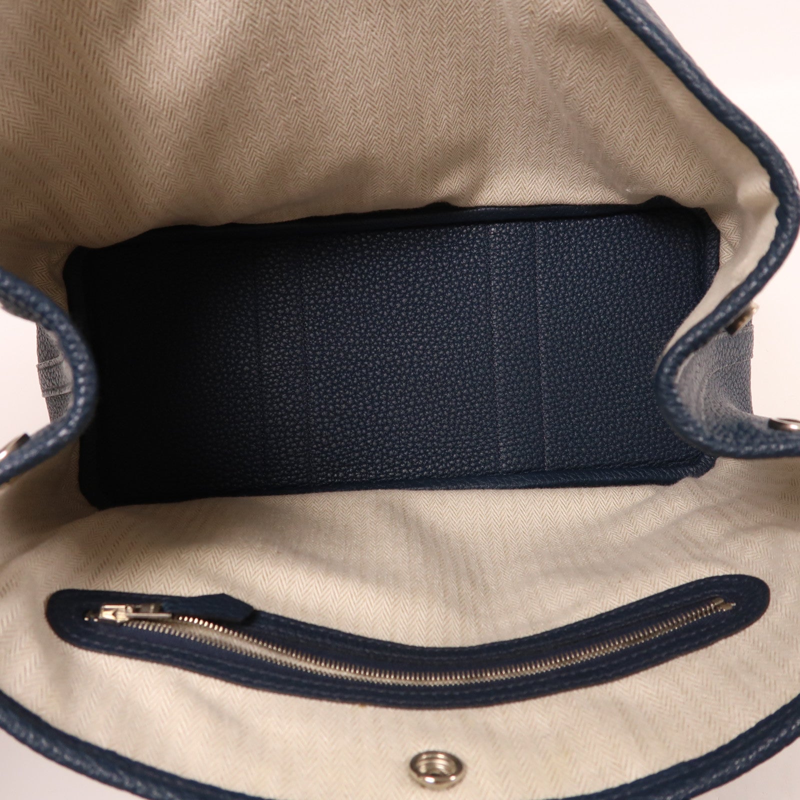 HERMES Negonda皮革Garden Party TPM銀扣手挽袋Bleu De Prusse
