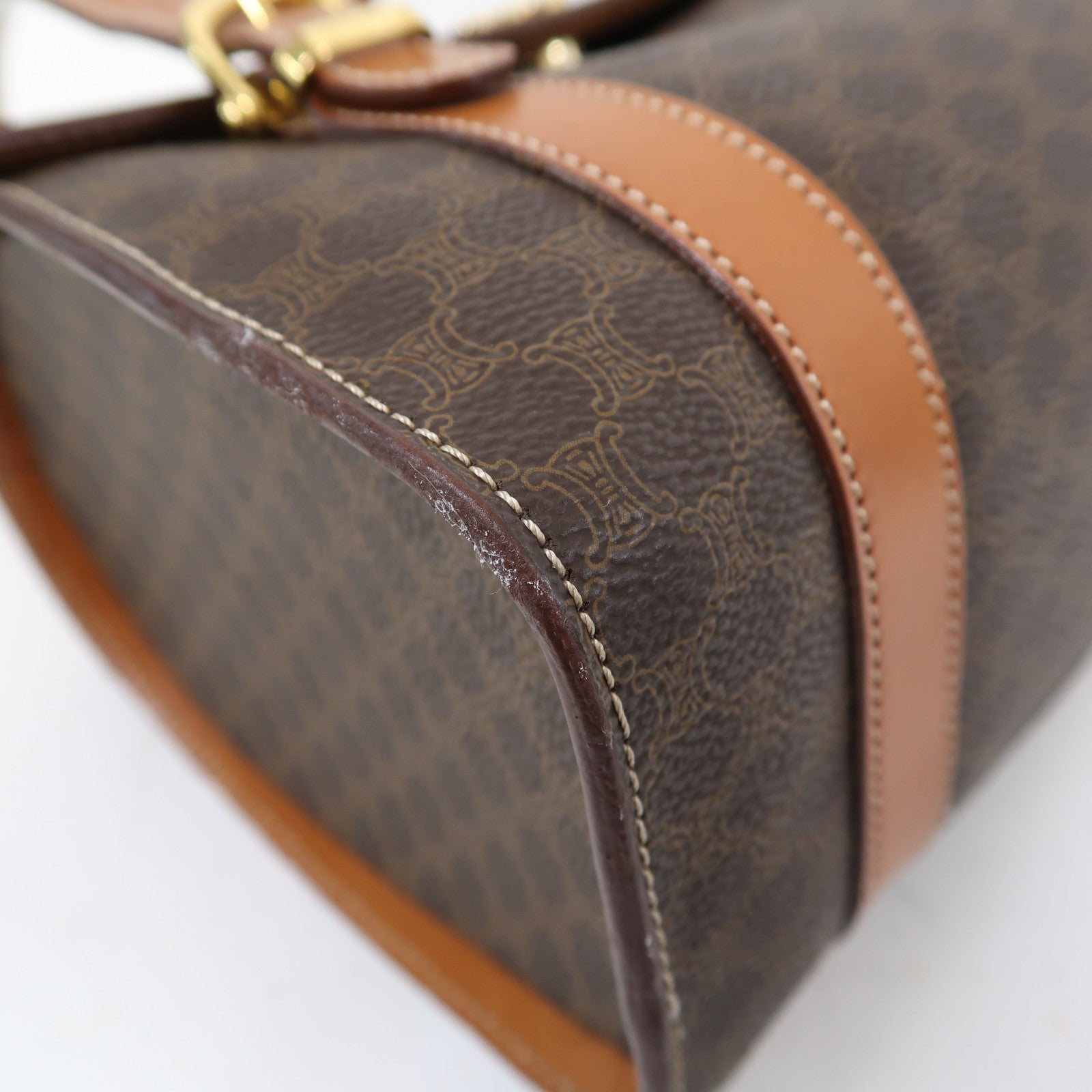 CELINE 塗層帆布Macadam肩背袋金扣啡色