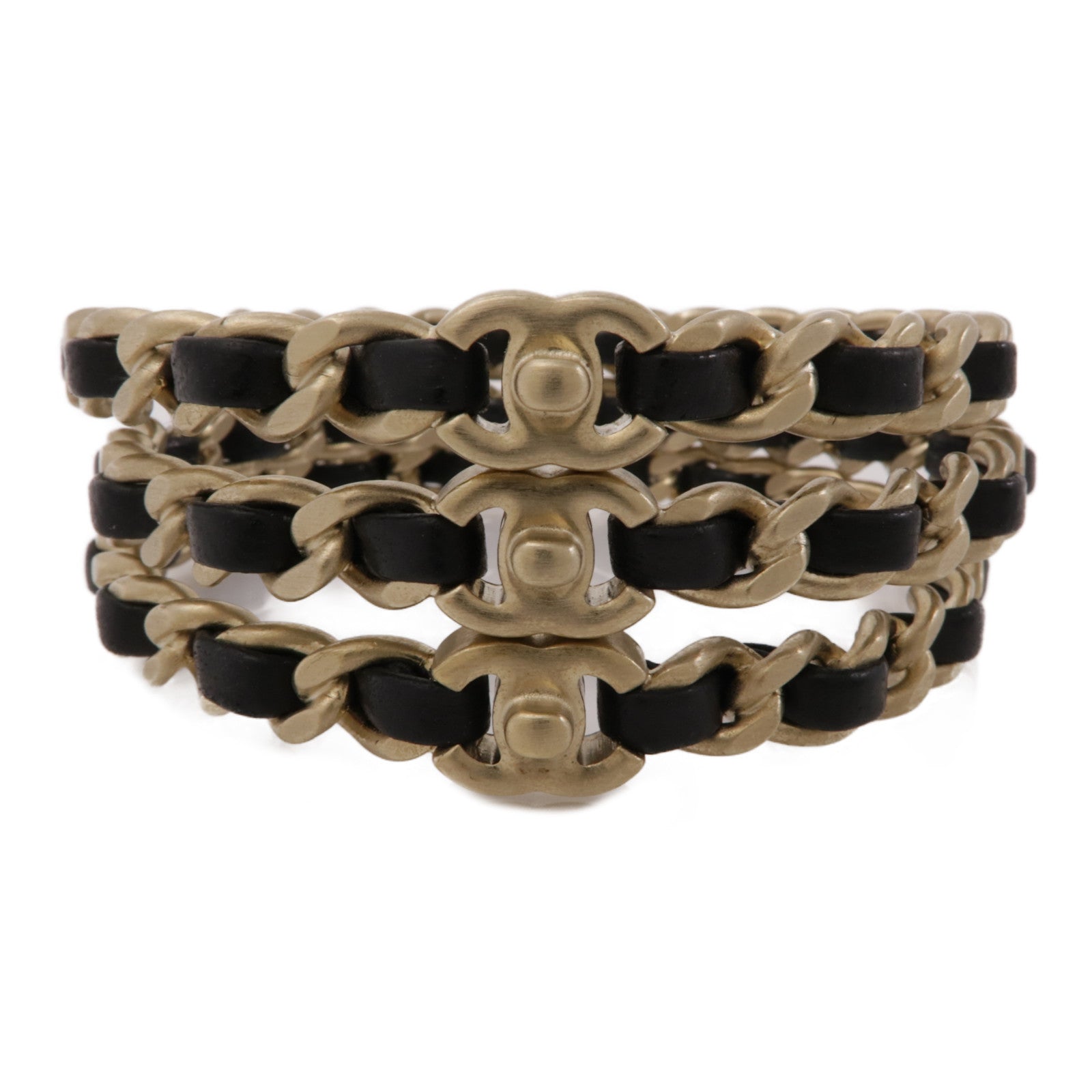 CHANEL 皮革/金屬Bracelets 3in1手鐲