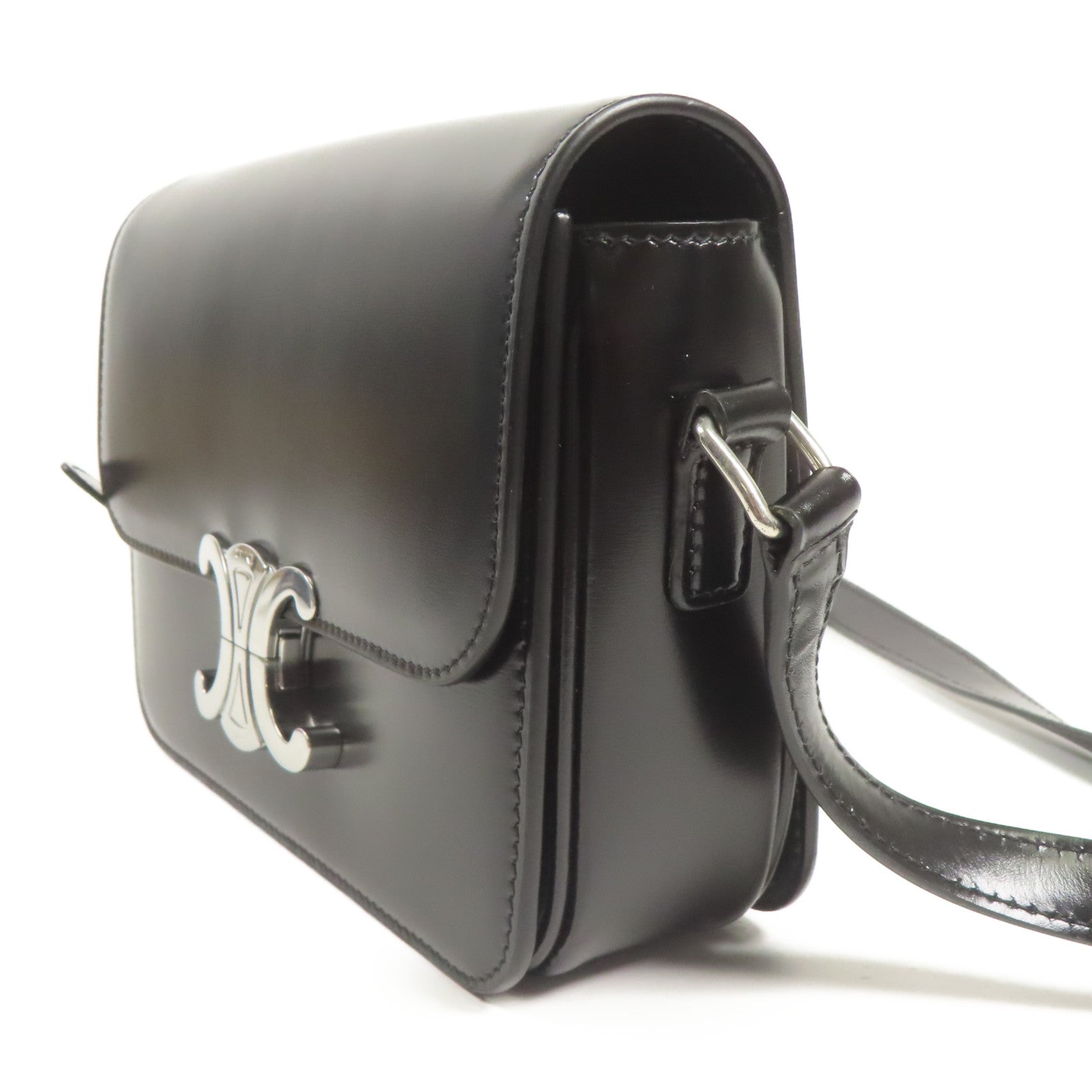 CELINE 牛皮皮革Teen Triomphe Bag銀扣肩背袋