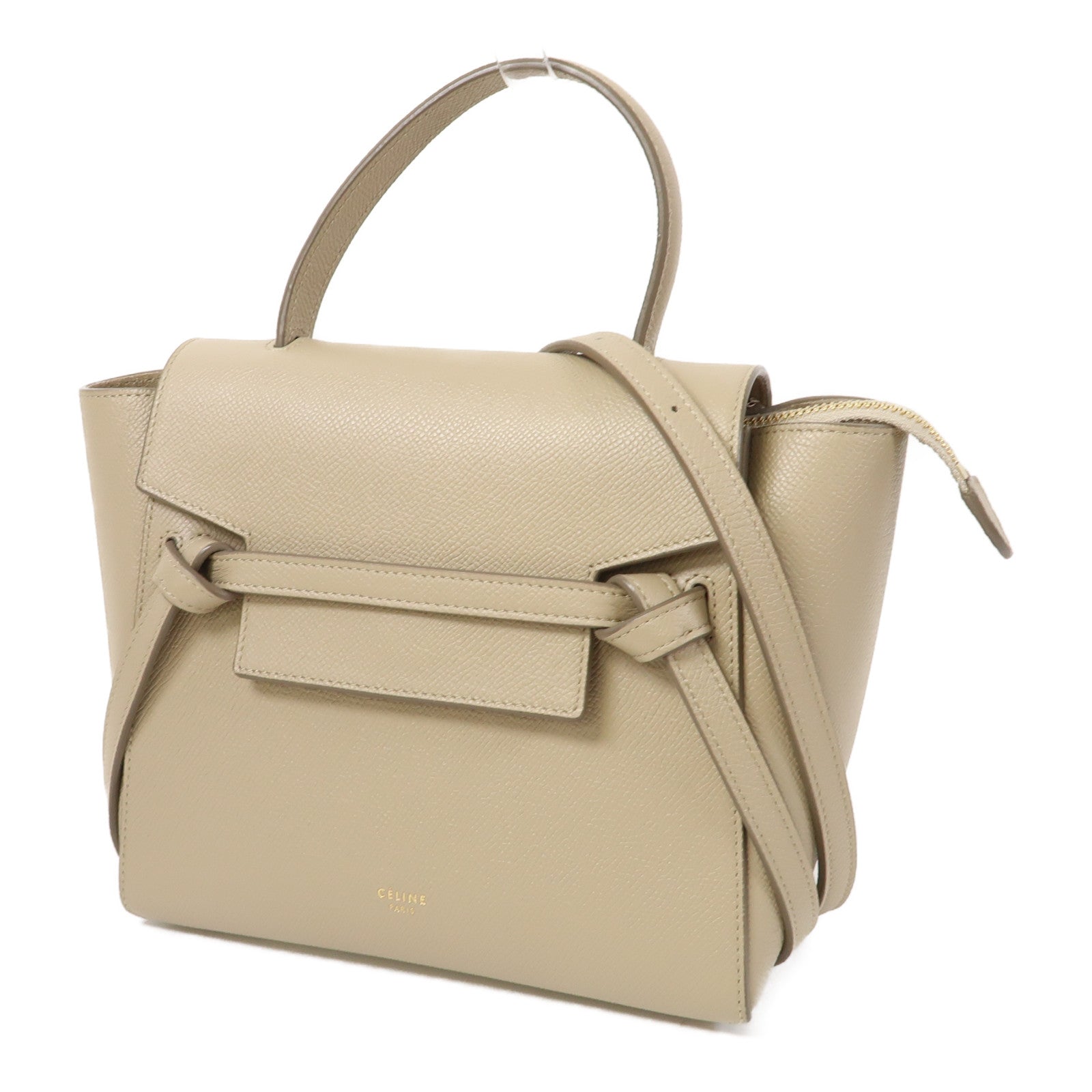 CELINE 牛皮皮革Nano Belt Bag金扣手挽肩背兩用袋米色